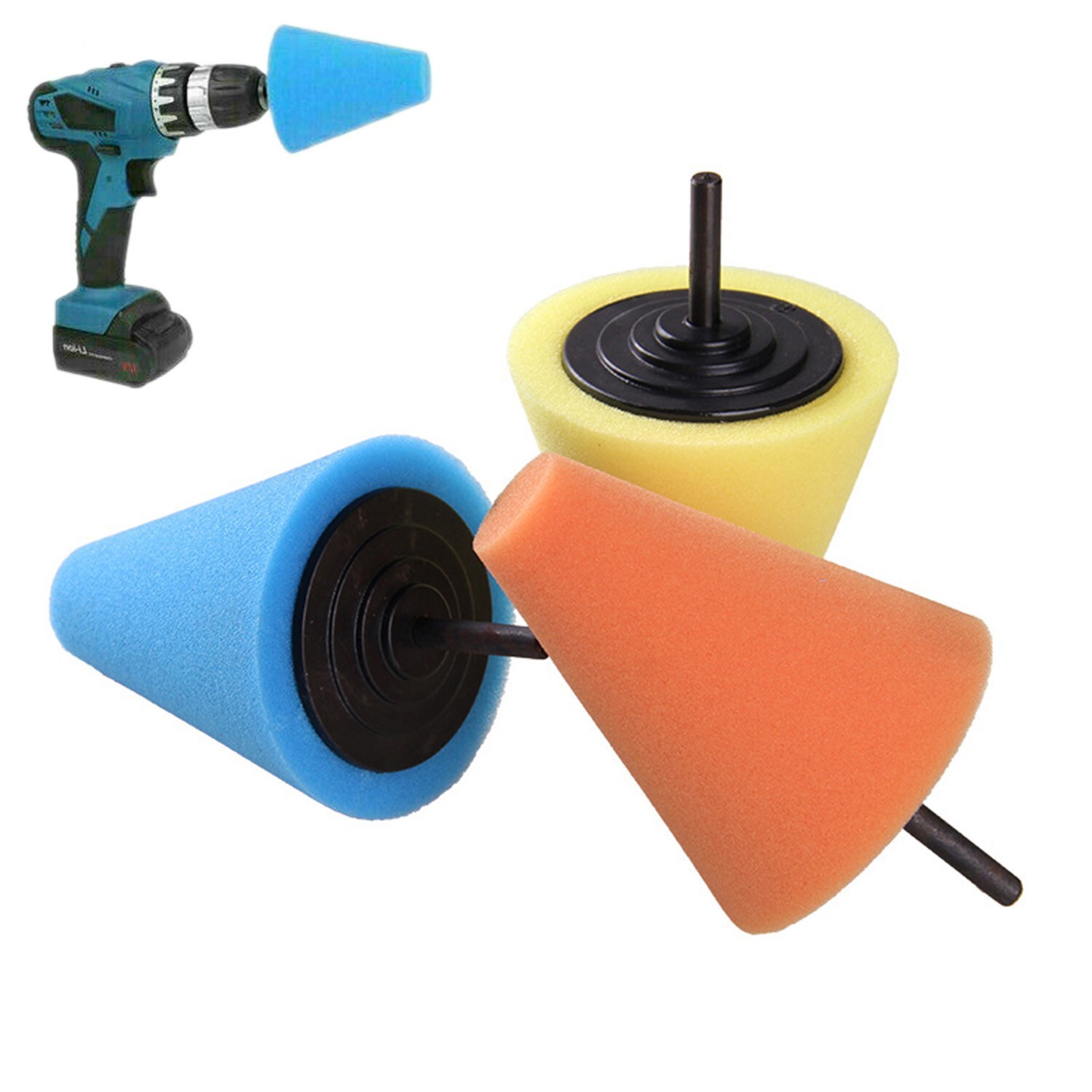 Foam Drill Polishing Cone Ball Pads Kit Car Hub Waxing Buffing Wheel Polisher 4"