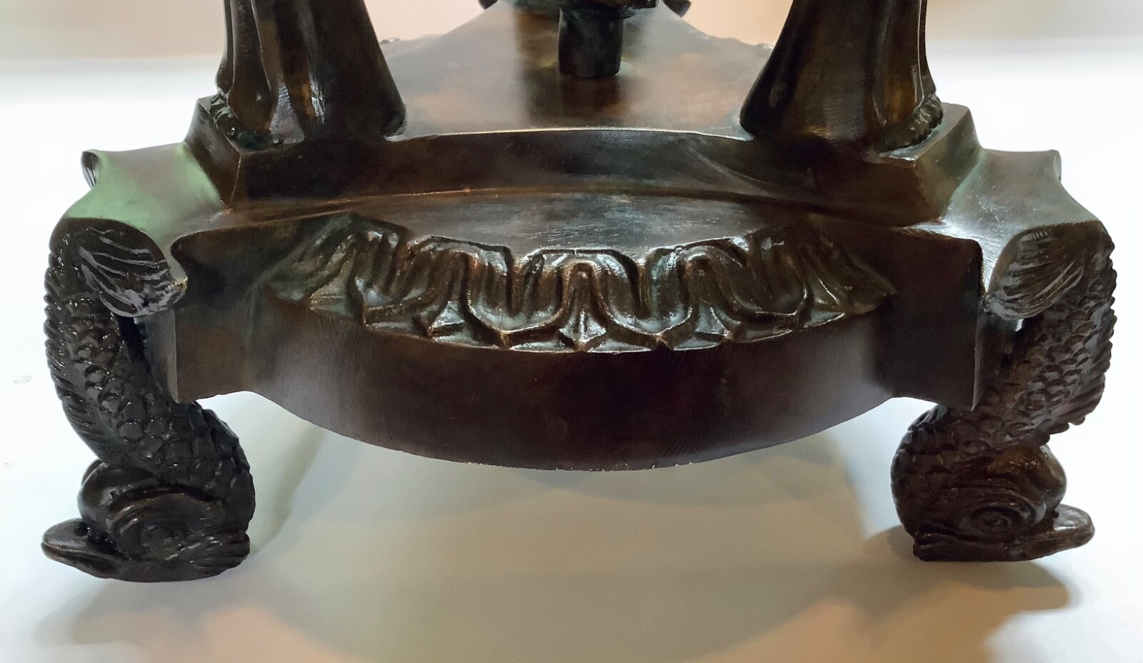 Nouveau Neoclassical Bronze Three Graces Centerpiece Orb or Bowl Stand Koi Feet