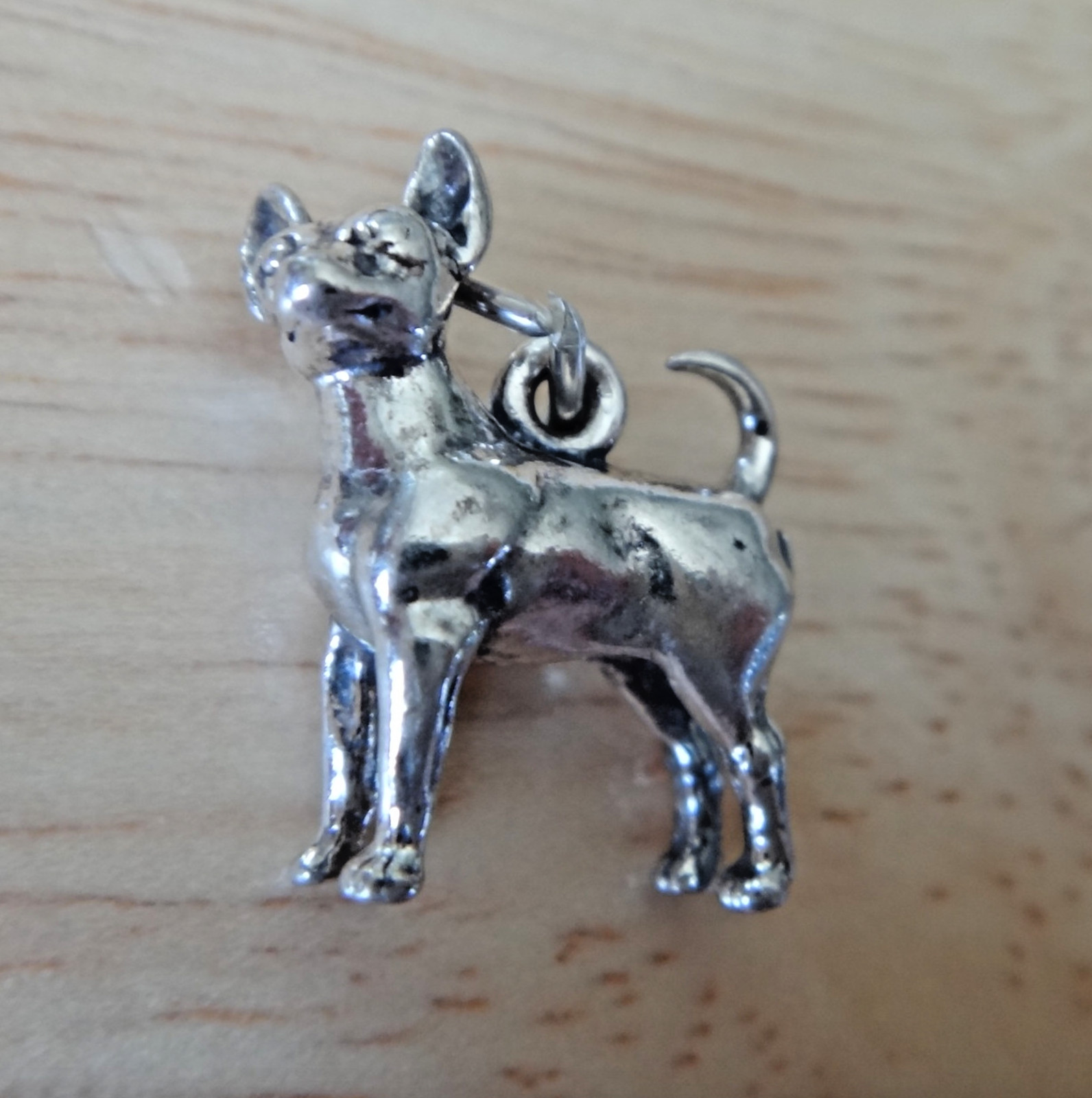 Sterling Silver 13x14mm 3D Chihuahua Dog with Head Turned Charm