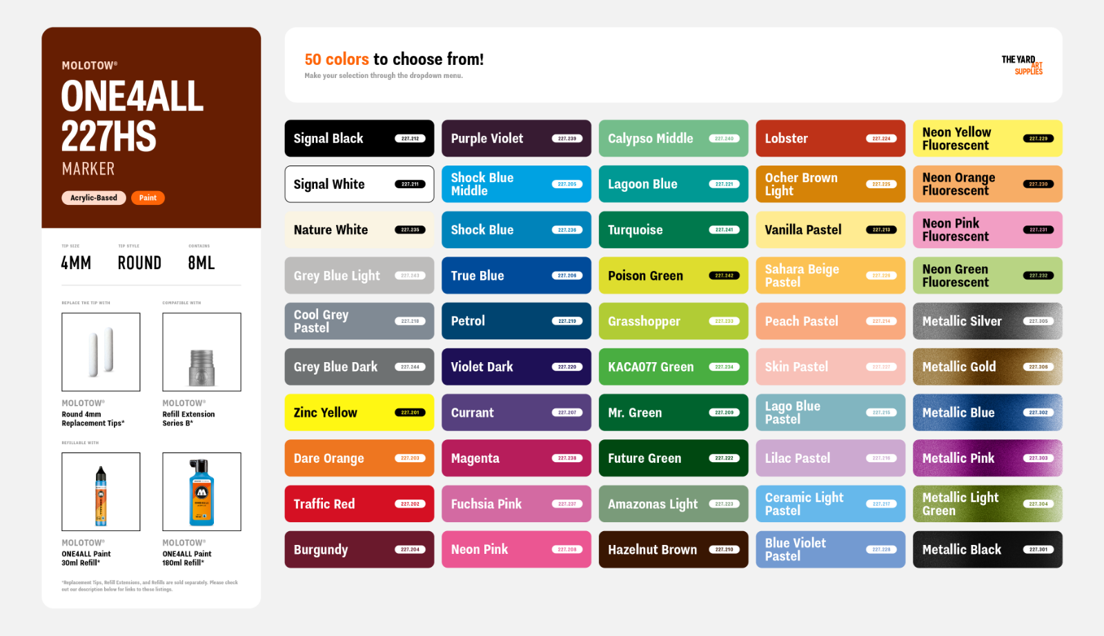 Molotow ONE4ALL 227HS 4MM Single Acrylic pump markers graffiti art supplies