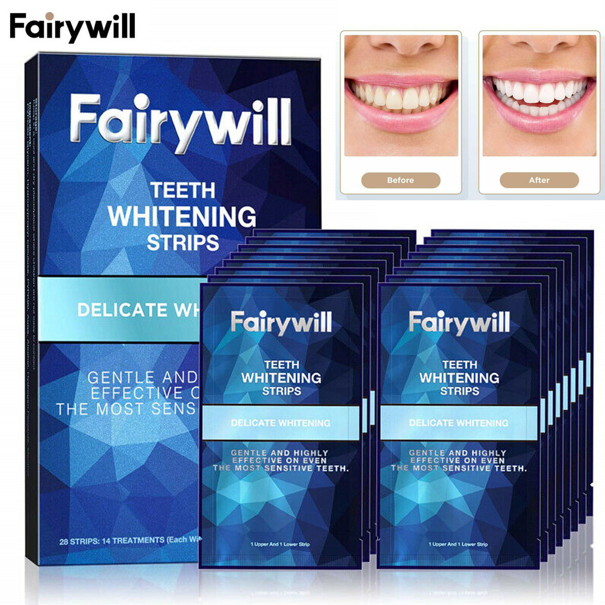 Fairywill 28PCS Teeth Whitening Strips Tooth Rapid Bleaching Teeth White Strips