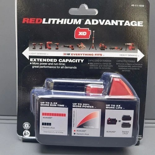 2 PCS Milwaukee 48-11-1850 M18 XC 5.0 AH 18 Volt Capacity Battery New In Pack