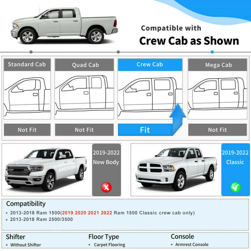 Floor Mats Liners for 2013-2018 Dodge Ram 1500 2500 3500 Crew Cab All-Weather