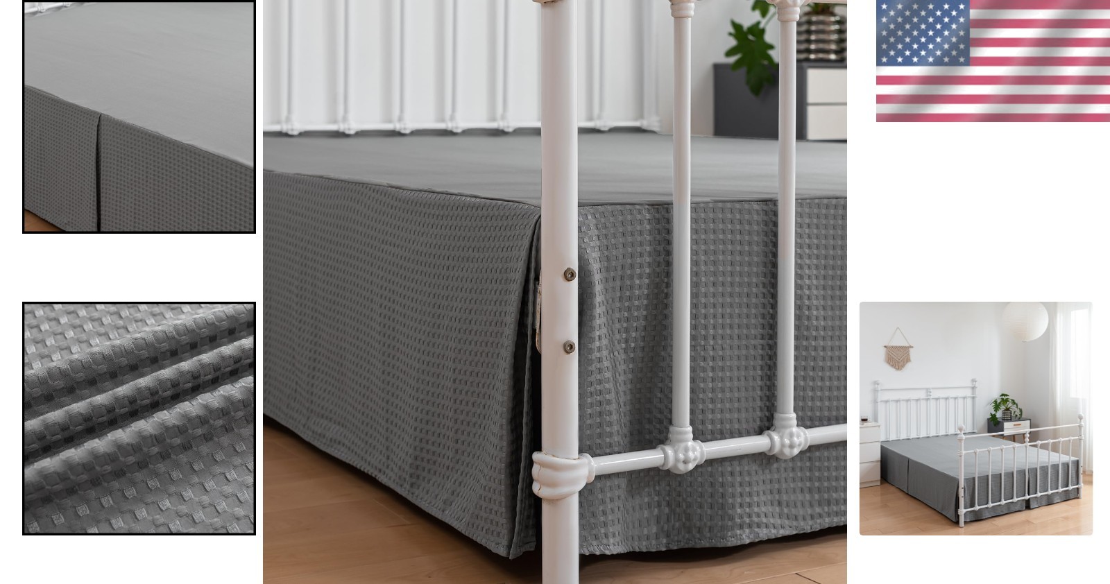 King Dust Ruffle, Waffle Weave Fabric 18'' Drop – Classic Grey Elegance