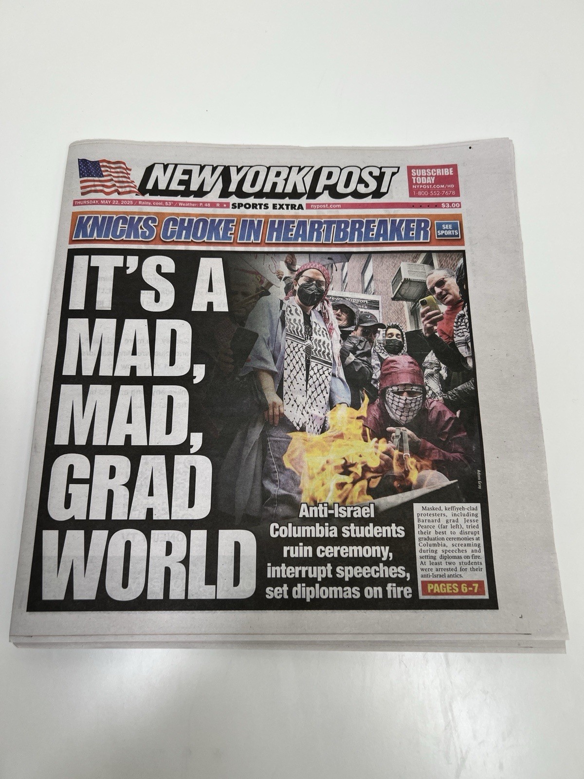 Knicks v Pacers Game 1- "CHOKE 2.0" - New York Post Newspaper 5/22/2024