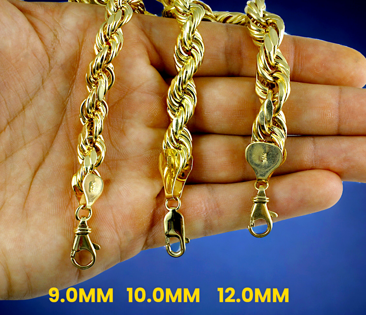 10K Yellow Gold Rope Necklace Bracelet Chain Diamond Cut 2mm-10mm 7"-30"