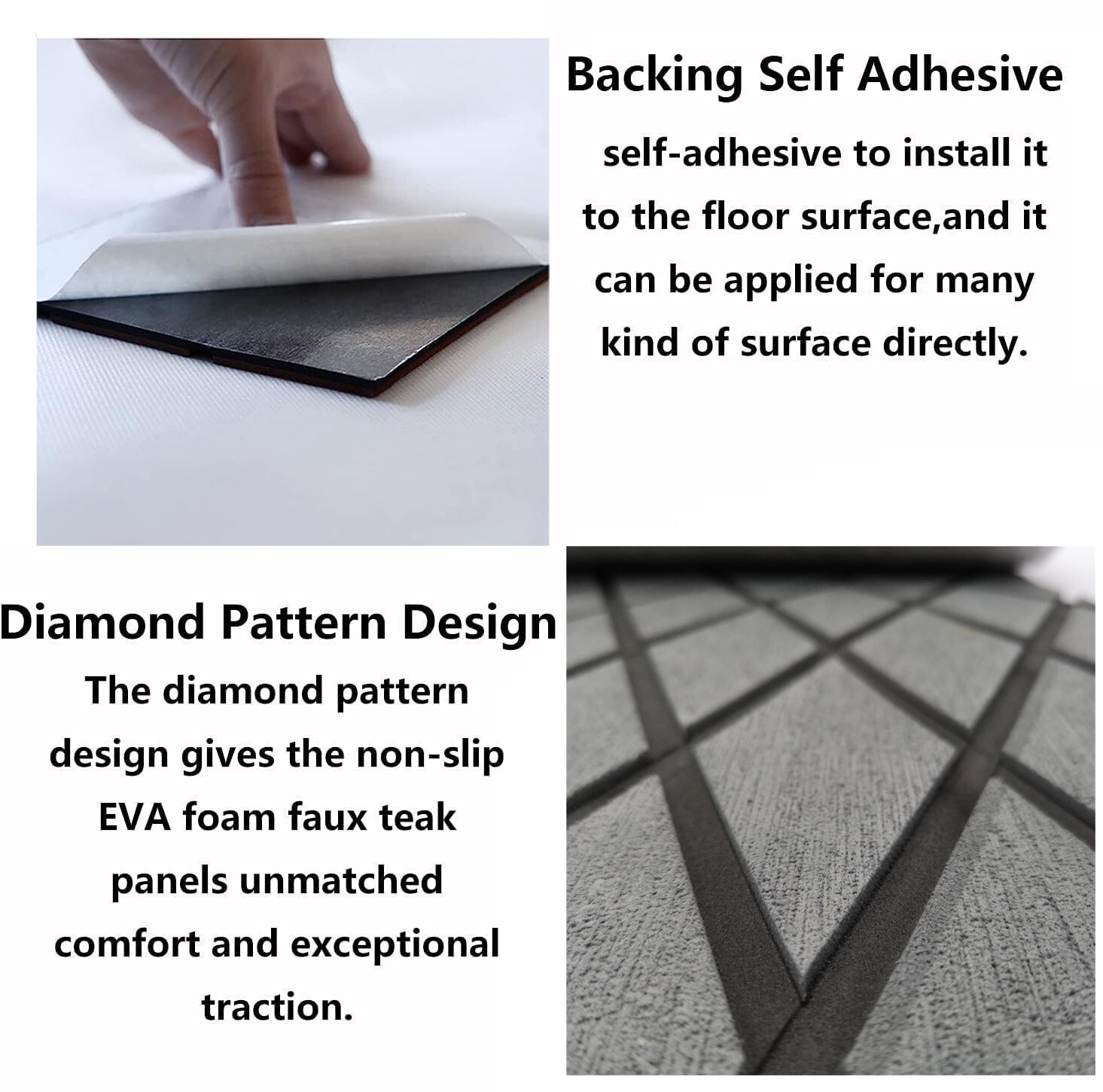 Grey Diamond Boat Flooring Sheet EVA Foam Marine Carpet，Nonskid Sea Decking Mat