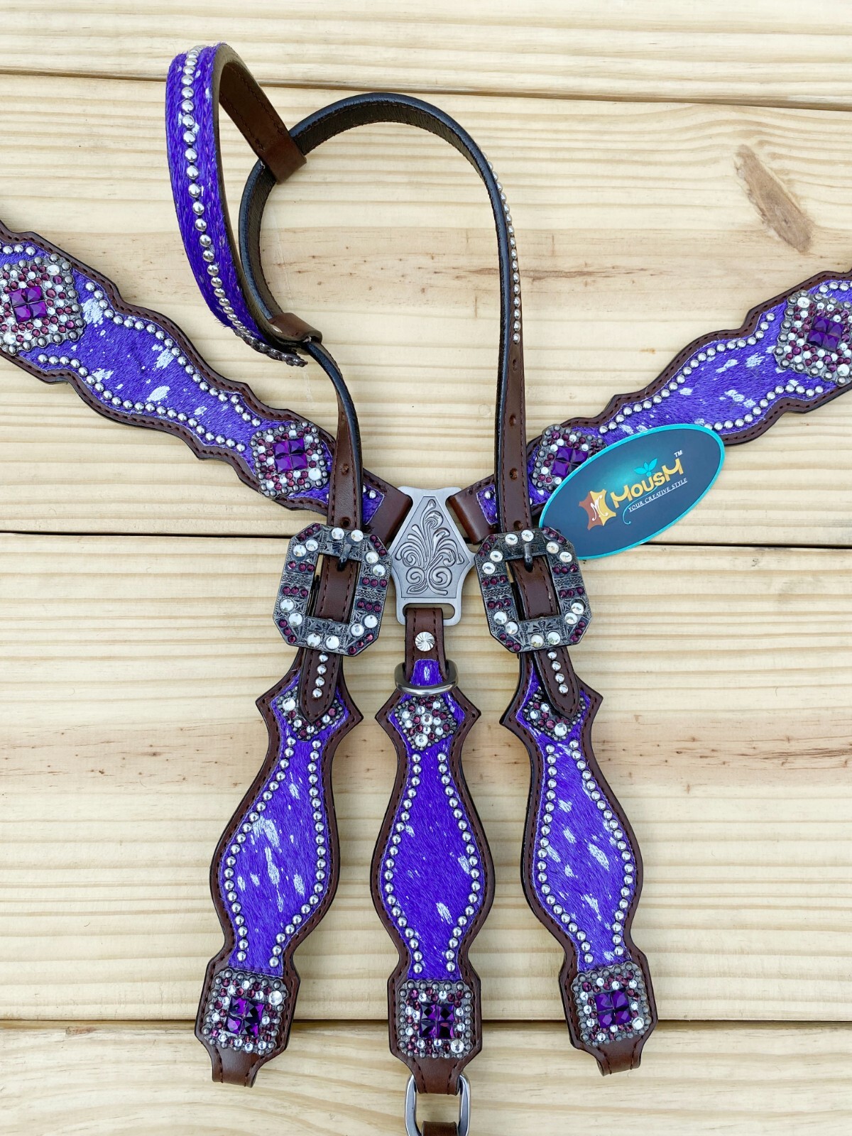 MOUSM Western Leather Headstall and Breast Collar Tack Set for Horses - Purple