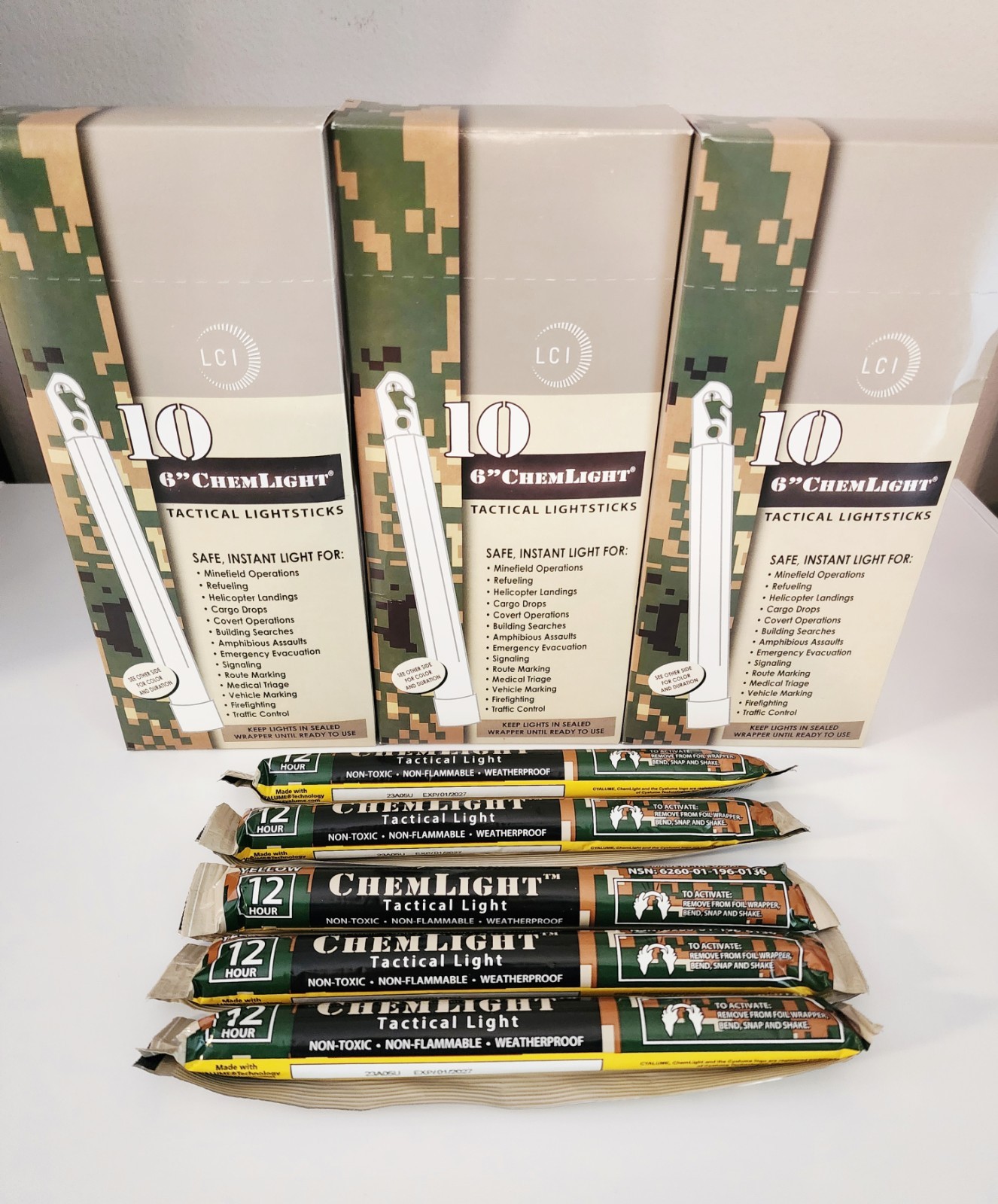 LC Industries ChemLight 6 inch Yellow Box of 10 Military Grade Glow Sticks