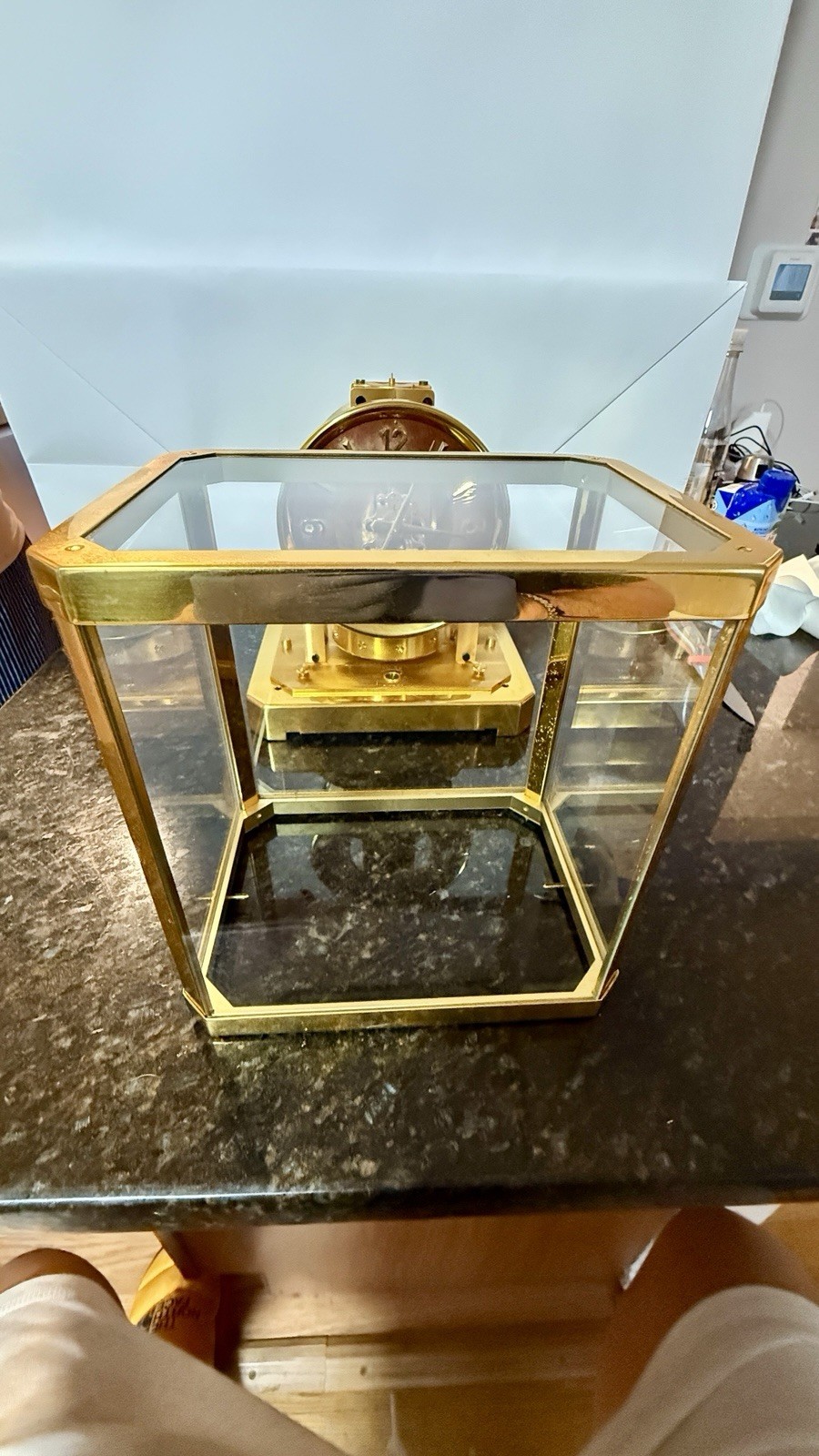 LeCoultre Brass Mechanical Gold Art Deco Square Desk Clock Glass Case