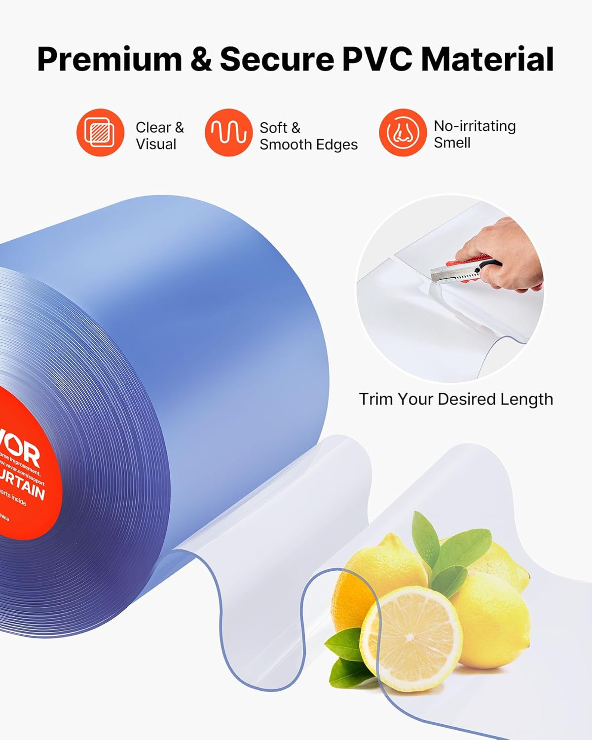 Clear PVC Strip Curtain, 101 Ft Length X 12 in Width, Thermal Insulating Plastic