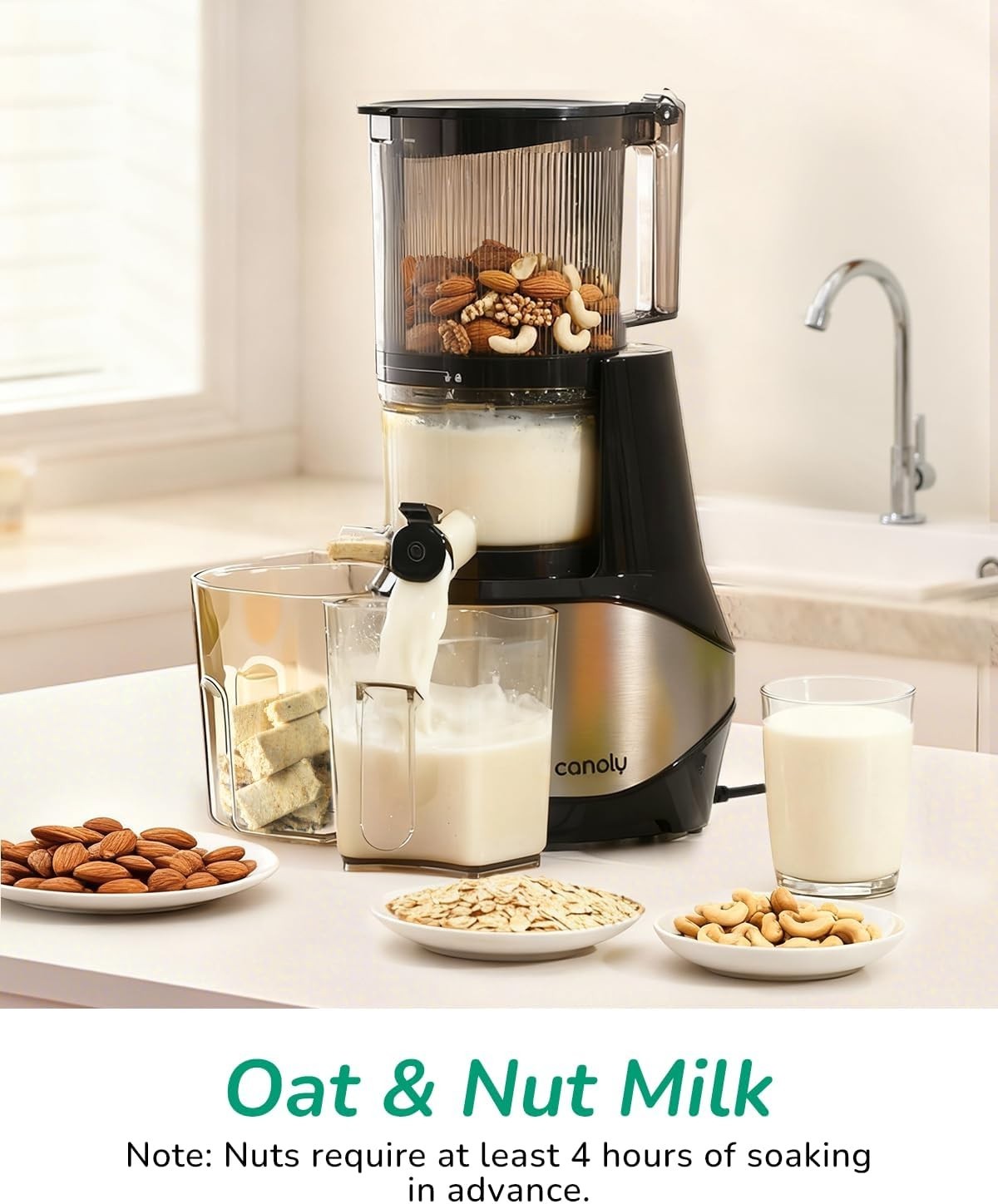 Canoly C09 Cold Press Juicer, 6" Extra Wide Feed Chute, 3-IN-1 Strainers (Juice