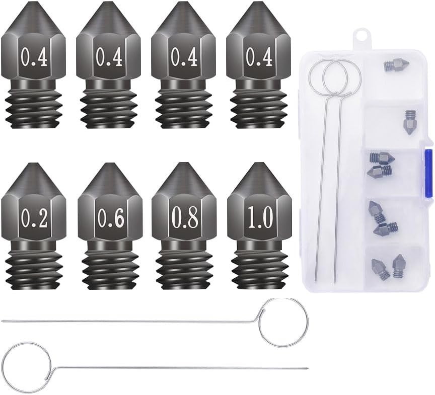 Creality 8pcs 3D Printer Hardened Steel MK8 Nozzles, Upgraded Tungsten Black