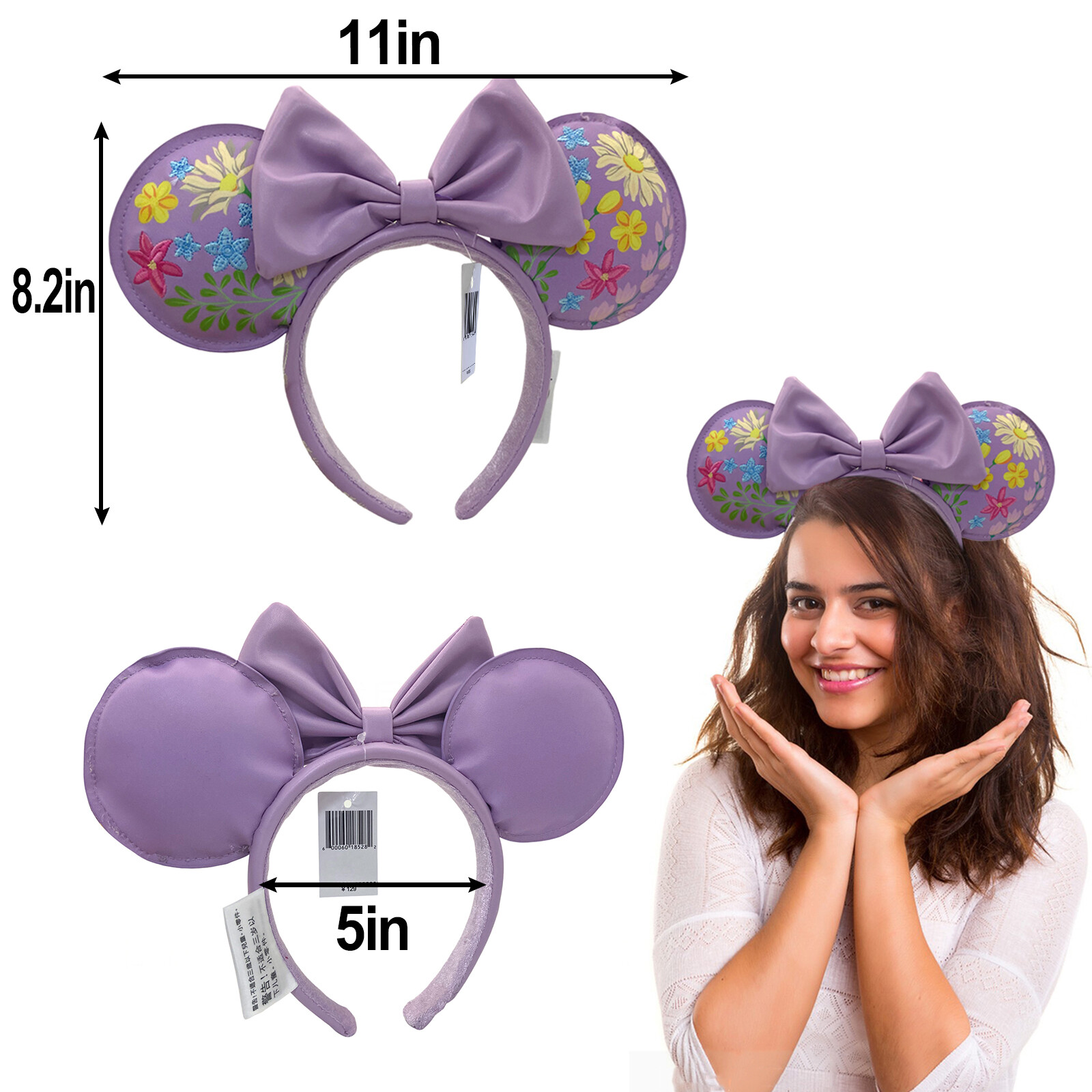 Disney-Parks Anniversary Minnie Mouse Puple Bow Flower Ears Mickey Headband Ears