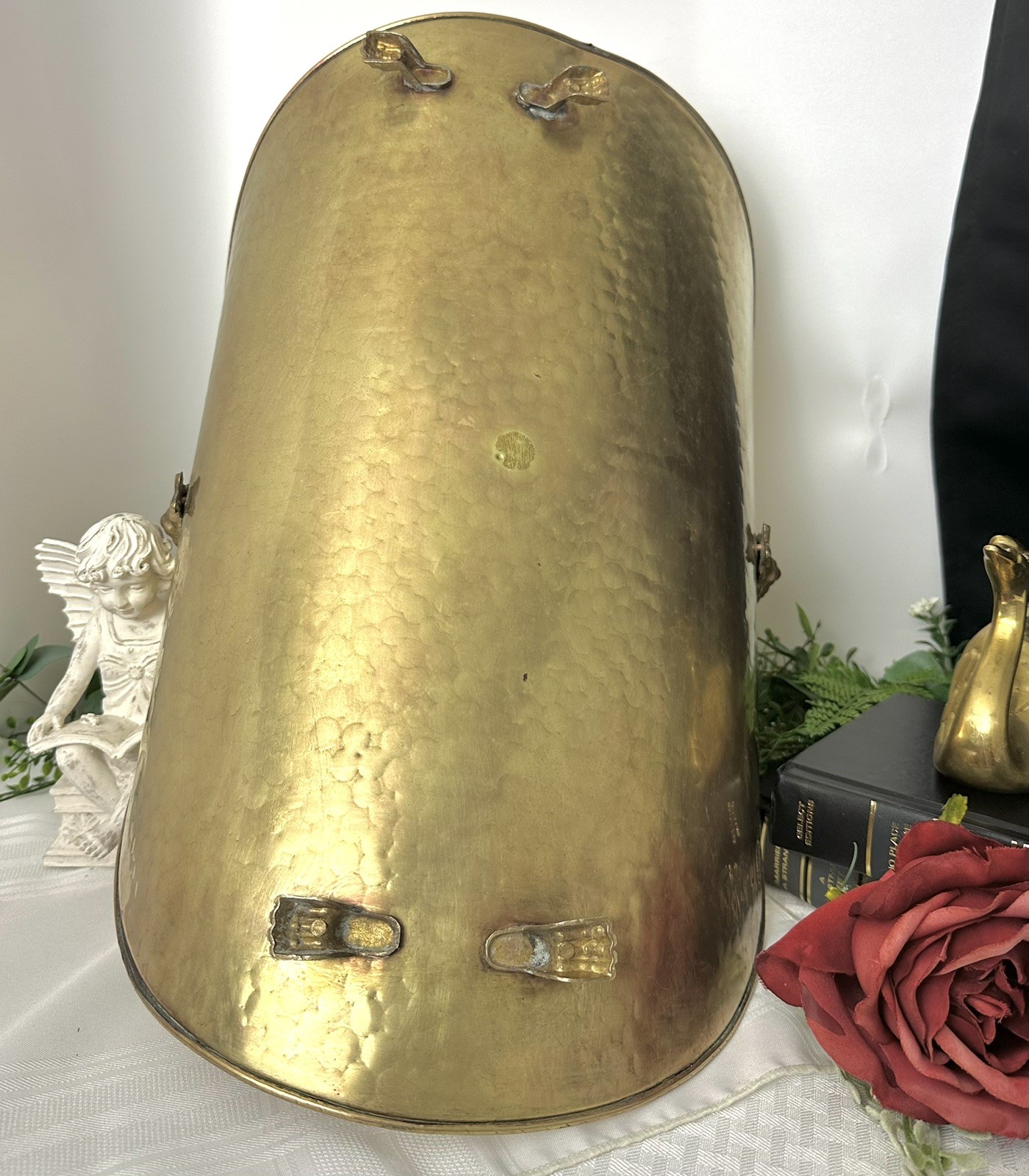 Vintage Brass Fireplace Log Holder Lion Paw Feet Delft Blue Handle Large