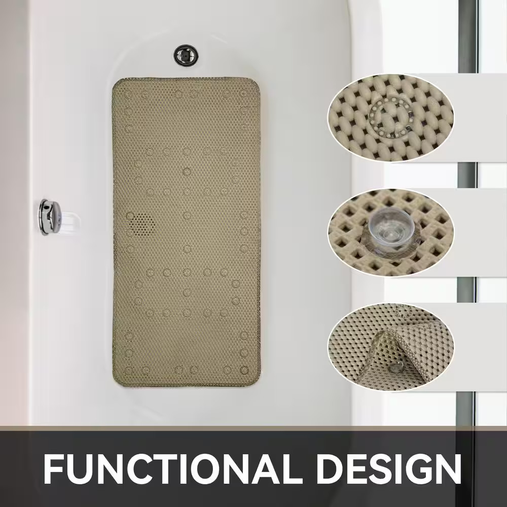 17 In. X 36 In. Gray PVC Foam Bathtub Mat Non-Slip Shower and Bath Mats