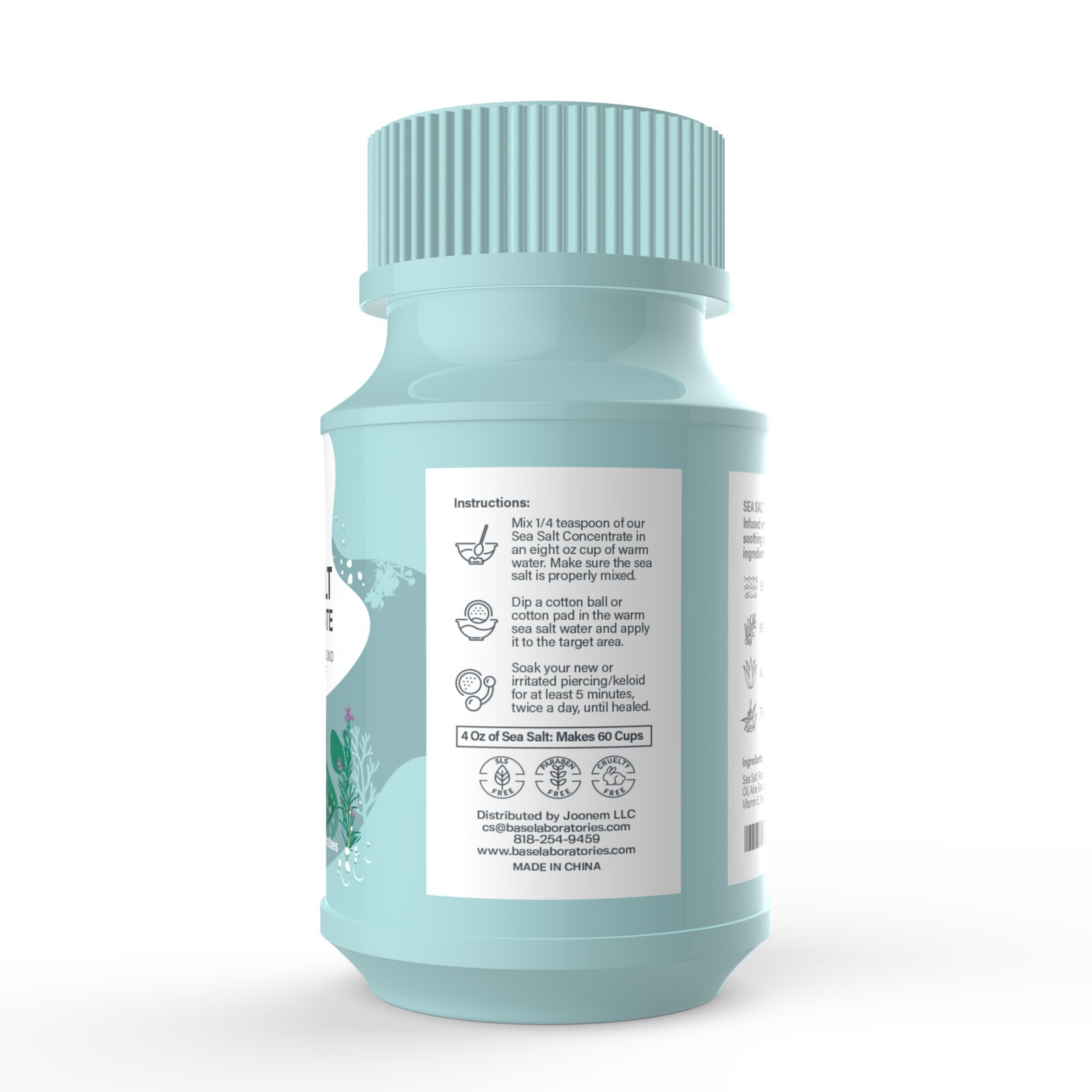 Base Labs Sea Salt Wash For Piercing Aftercare | 4oz | Cleanses & Soothes