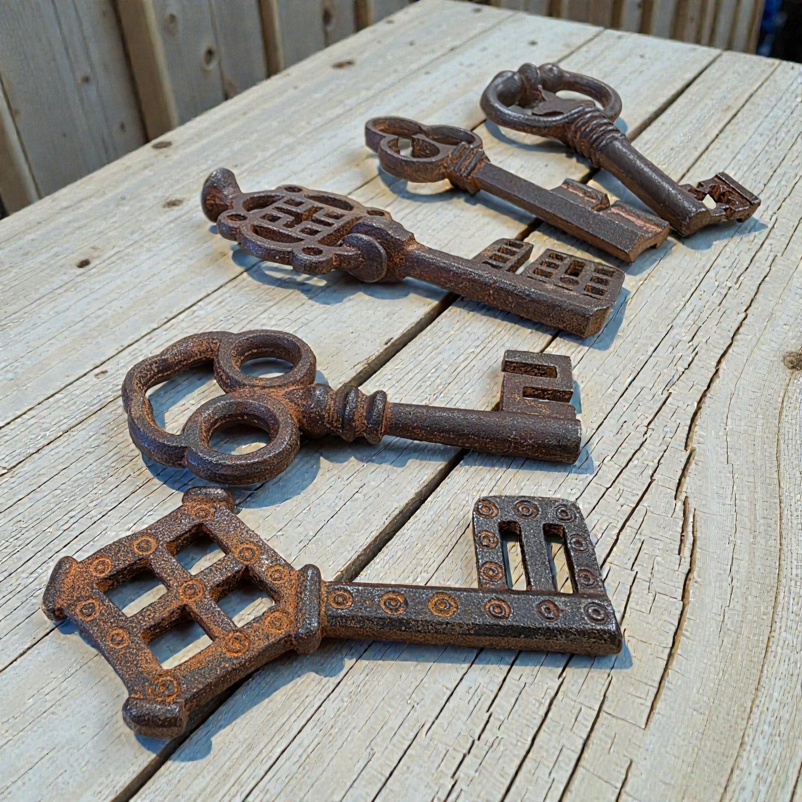 Medieval Cast Iron Set of 5 Keys With Antique Finish (3.5" to 4.25" Long)
