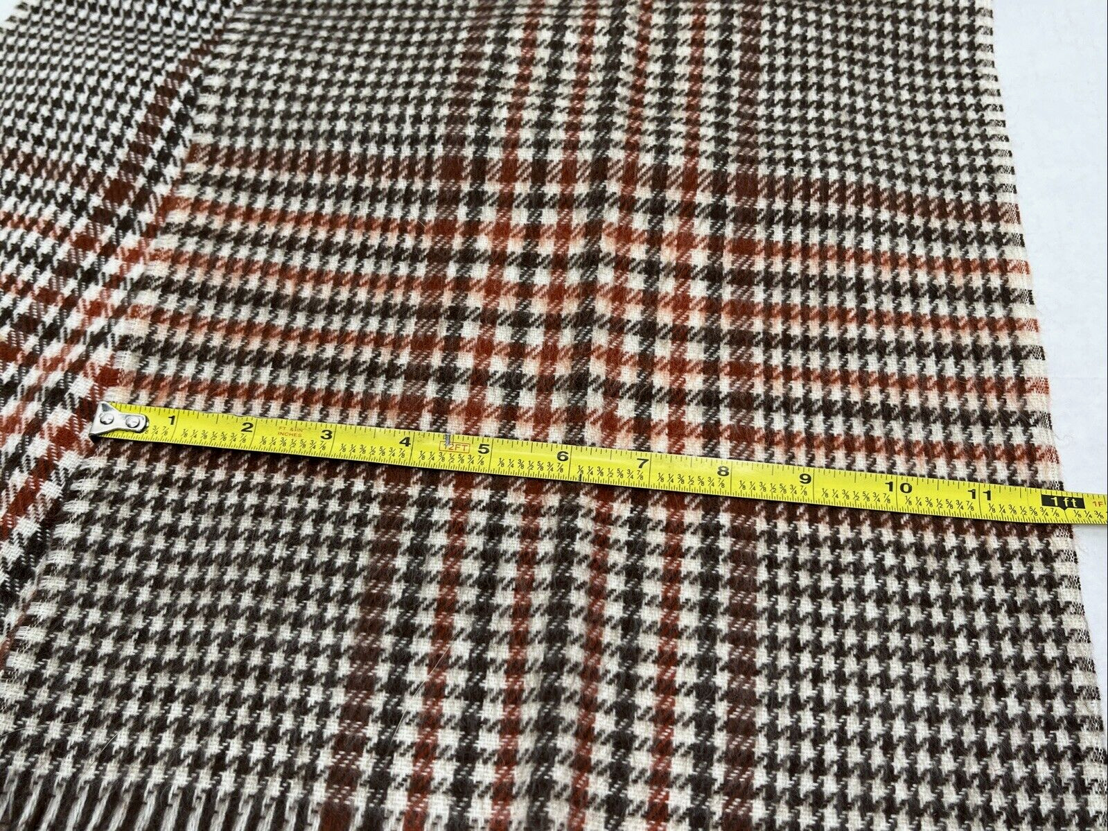 100% Acrylic Fringed Plaid 54" Scarf Tan Brown WPL5271 Vintage Made in Japan