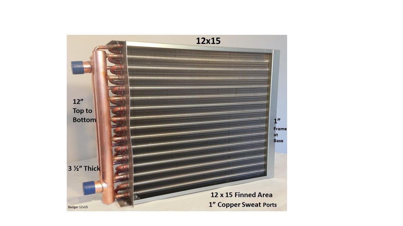 12x15 Water to Air Heat Exchanger~~1" Copper ports w/ EZ Install Front Flange