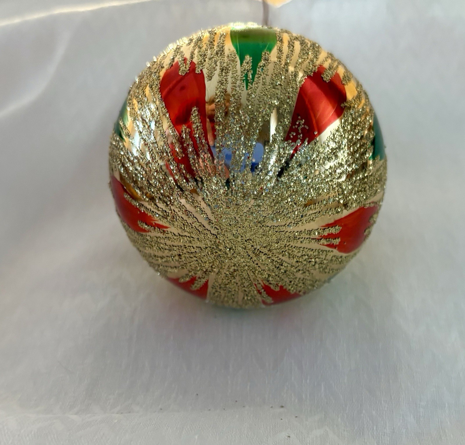 Vintage Gold, Red, Green And Glitter Glass Christmas Tree Ornament Holiday Decor