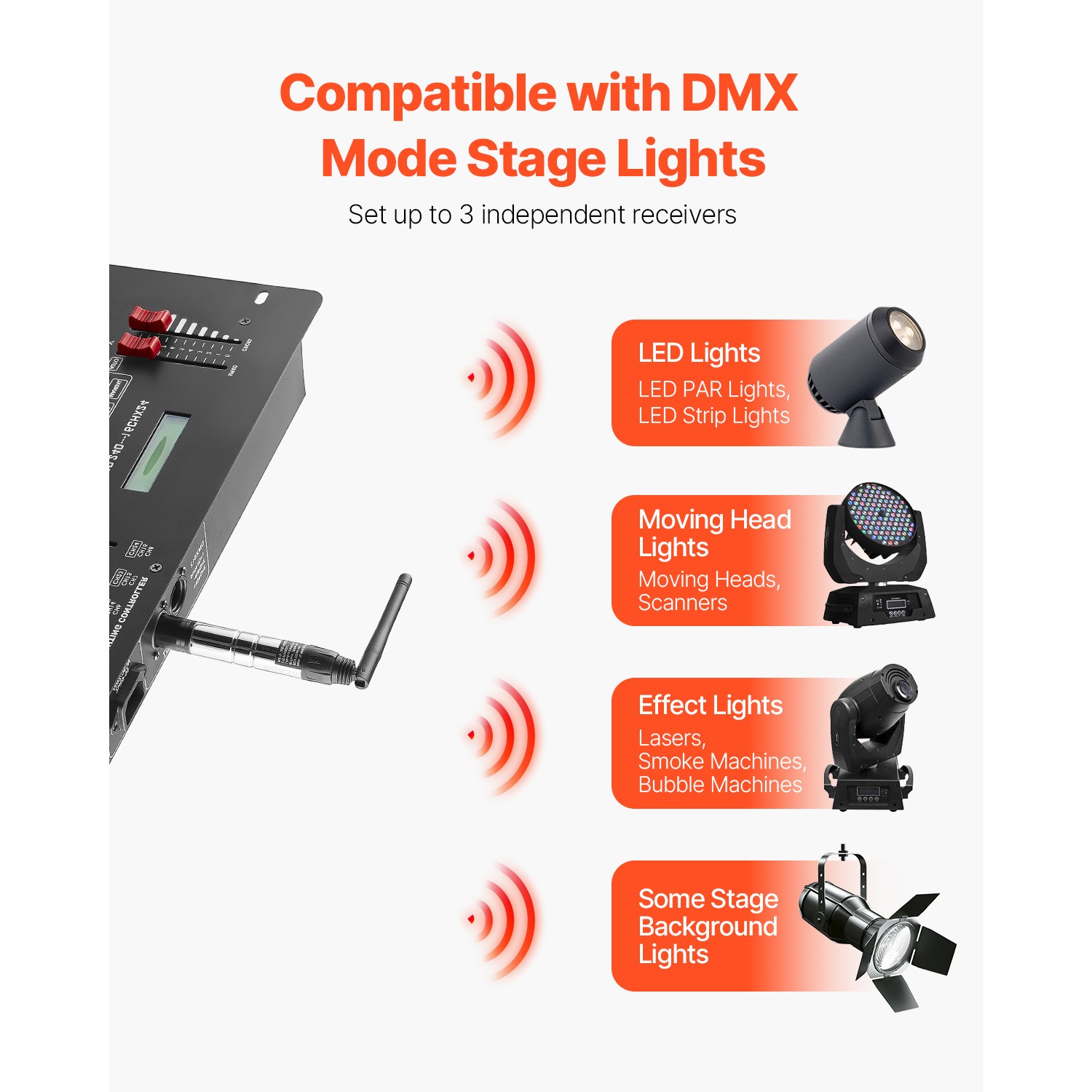 DMX Wireless Receiver Transmitter Rechargeable Battery Stage Light 4 PCs Silver