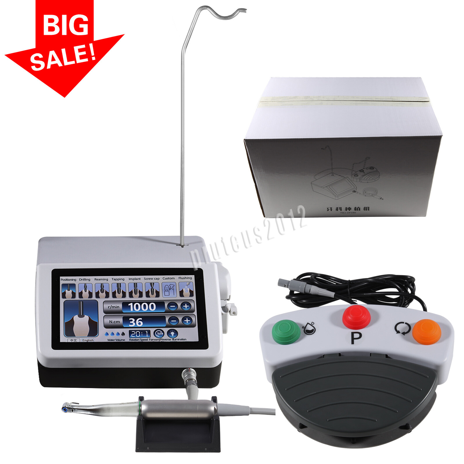 Dental Surgical Implant Motor Touch Screen w/ LED Fiber Optic 20:1 Contra Angle