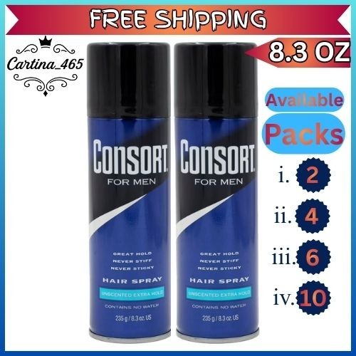 Consort Unscented Extra Hold Hair Spray for Men, 8.3 oz., Shine Enhancing *NEW*