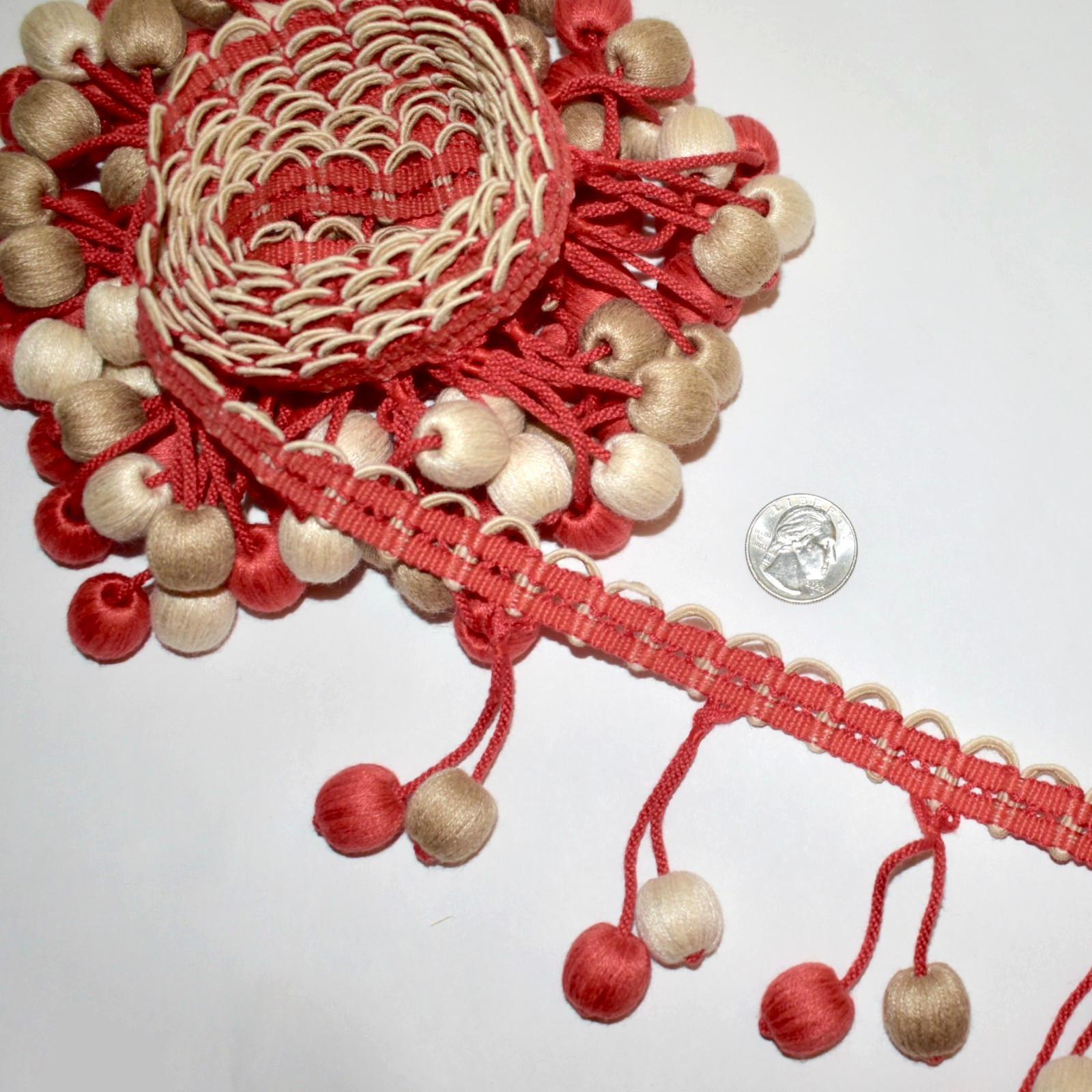 2.67 yd (96") Samuel & Son VERANDA LINEN TASSEL FRINGE Geranium Coral 3.5"w Trim