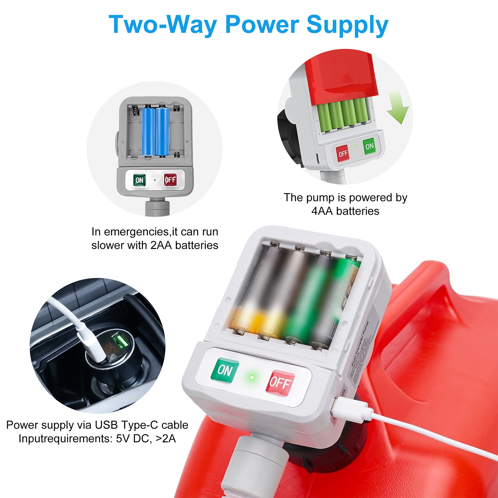 2in1 Automatic Portable Fuel Transfer Pump, Auto-Stop for Gas Diesel&Oil 3.2 GPM