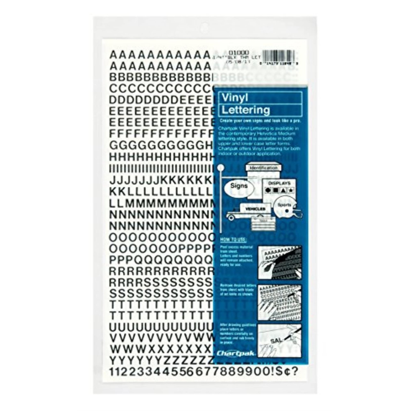 Press-On Vinyl Letters and Numbers, Self Adhesive, Black, 0.25" high, 610/Pack