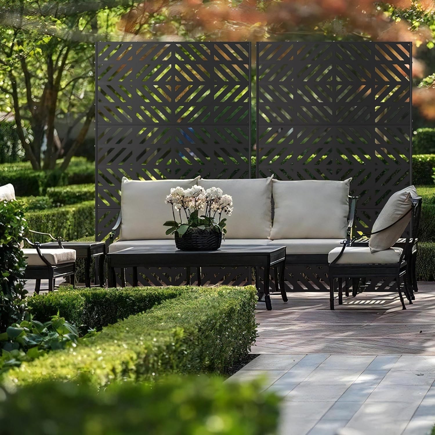 Metal Privacy Screen Outdoor 72" H×44" W,Freestanding Decorative Privacy Screen