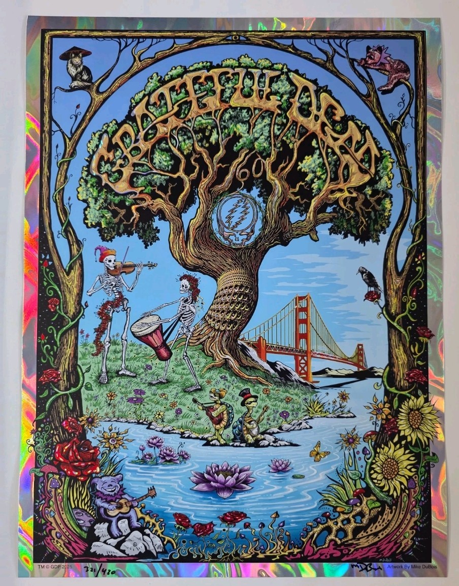 Grateful Dead 60th Foil Poster 2025 Signed & Numbered AE Mike Dubois 420 Giclée
