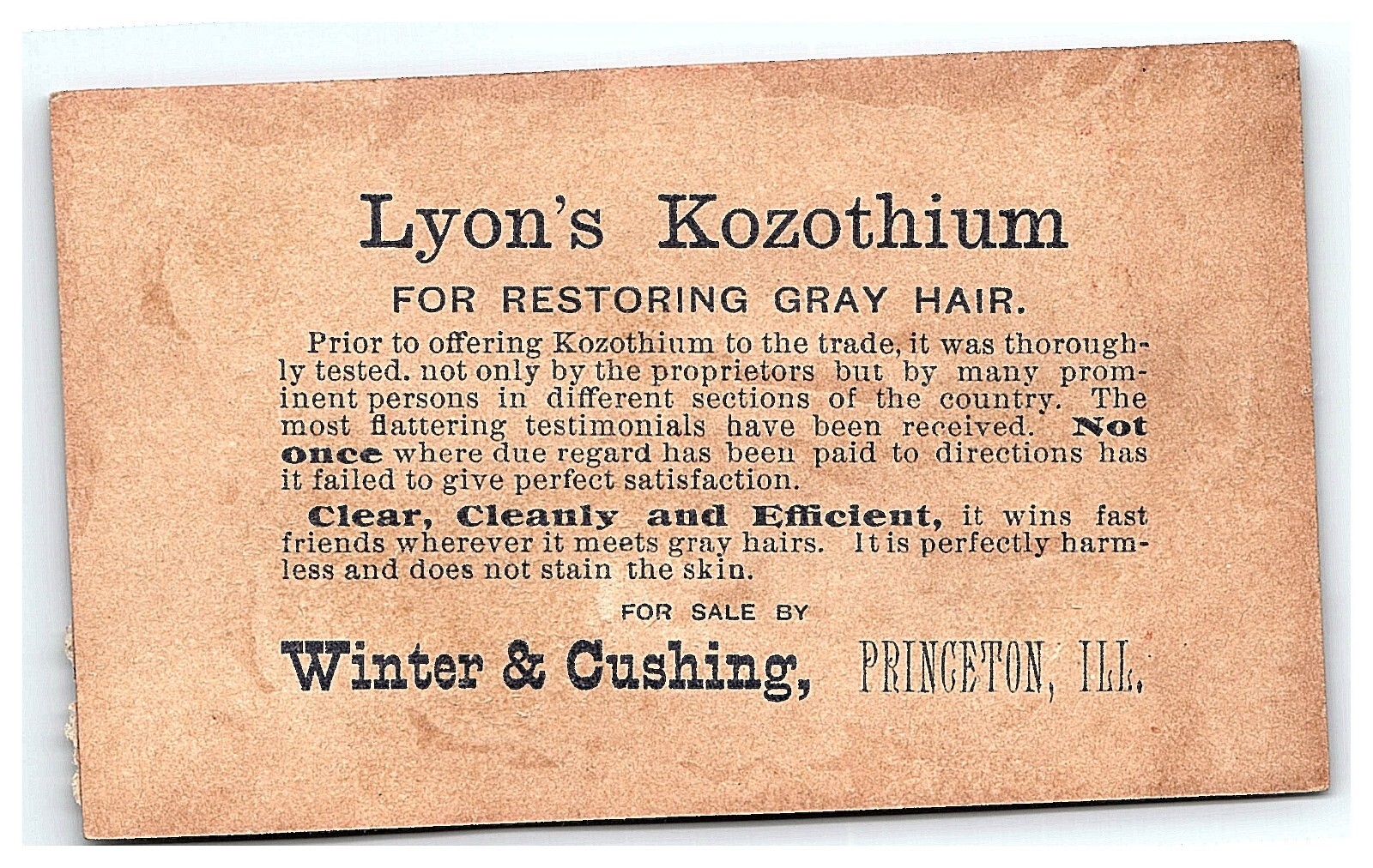 Lyon's Kozothium Trade Card Victorian Winter & Cushing Princeton IL Sail Boat