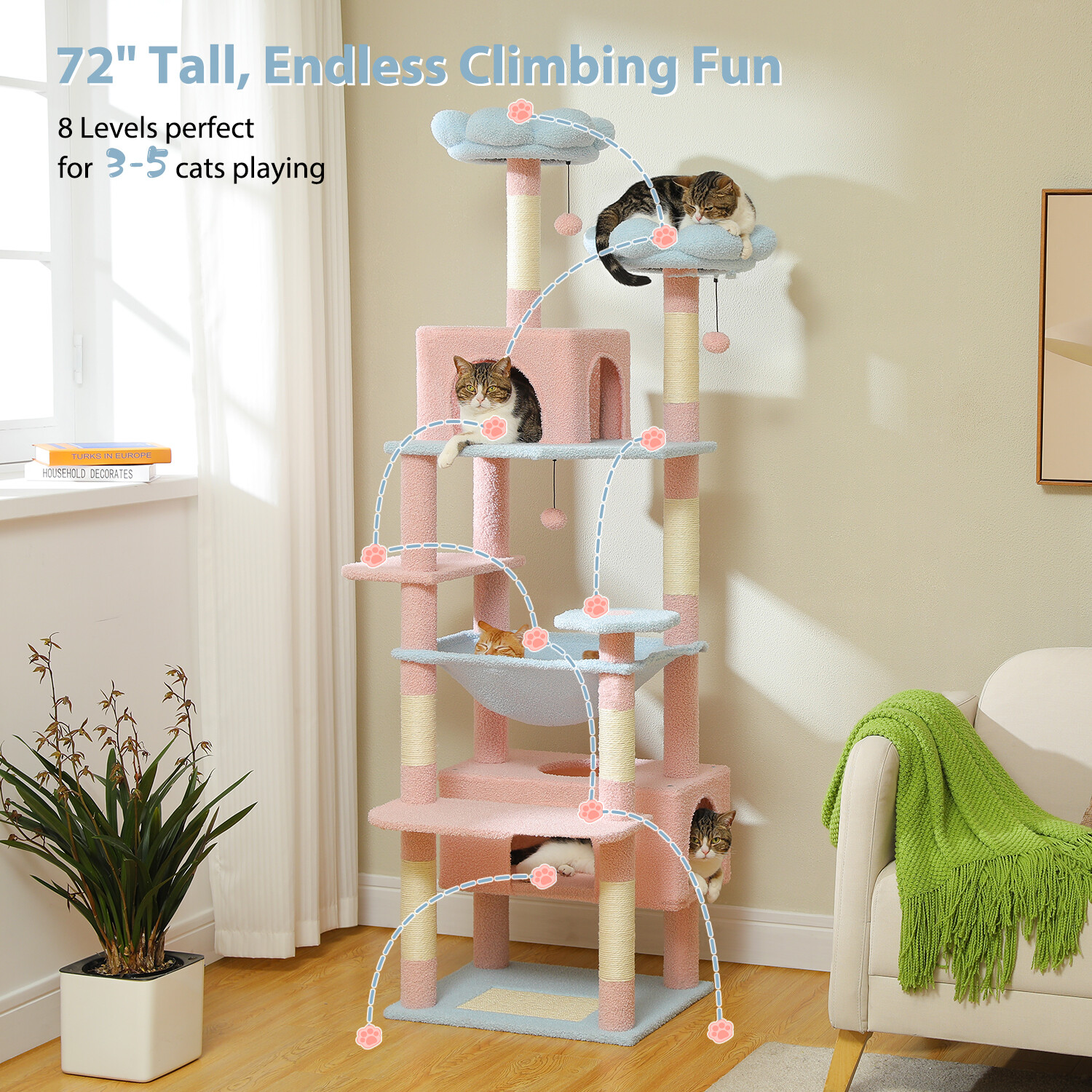 PAWZ Road Cat Tree Tower Scratching Post Scratcher Condo Bed 72.4"/64.5"/53.5"