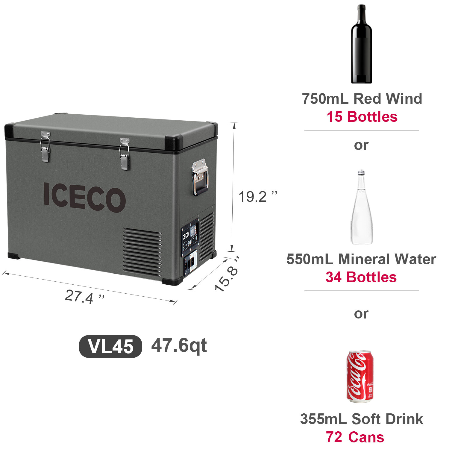 ICECO VL45 47QT Portable Freezer Fridge 12V Cooler Car Camping Truck With Cover