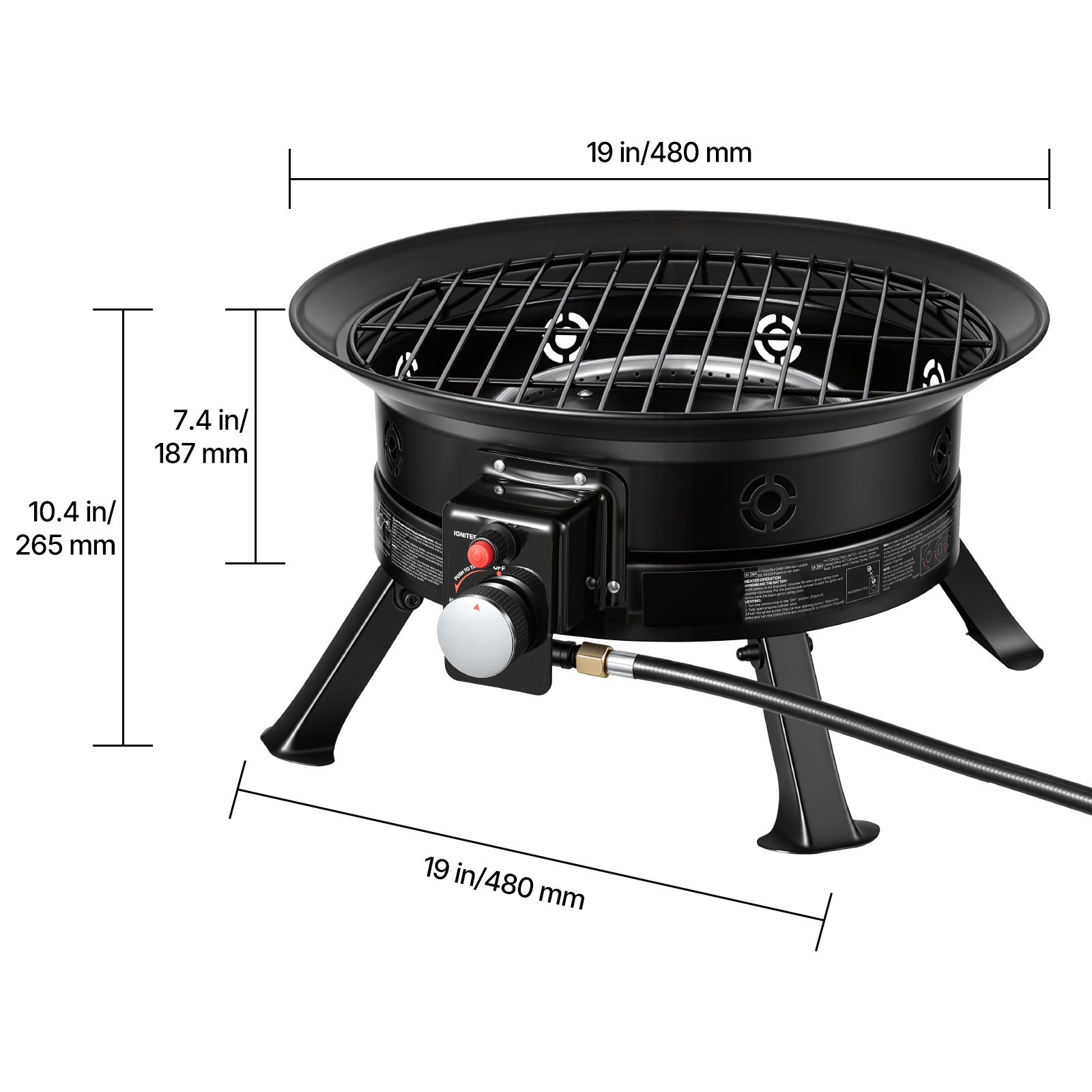 Uimoso 19-Inch Portable Propane Fire Pit, 53000BTU Gas Fire Bowl for Outdoor Use