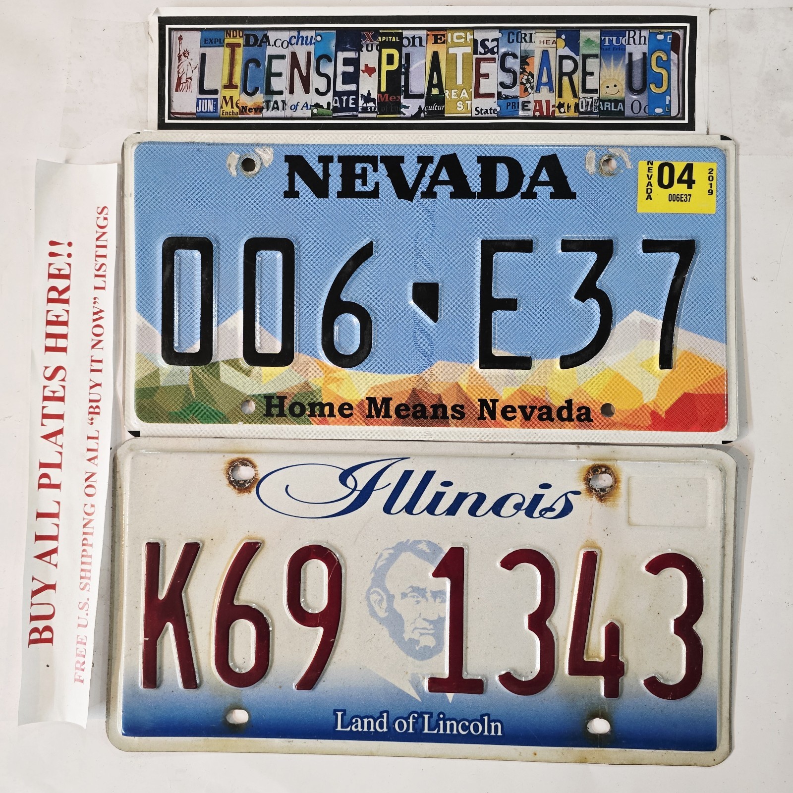 License Plate Lot 🔥FREE📬🔥 2 Tags Nevada 006 E37 & Illinois K69 1343