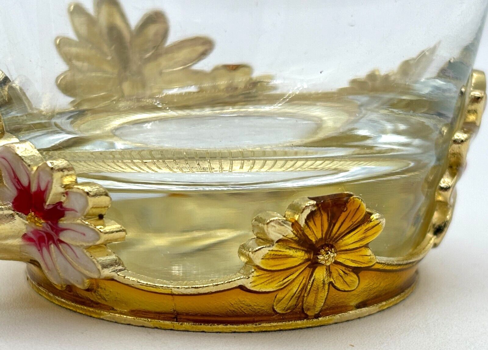 Luxury Glass 12oz Teacup Set Enamel Flower Handle and Base With Teaspoon Coaster