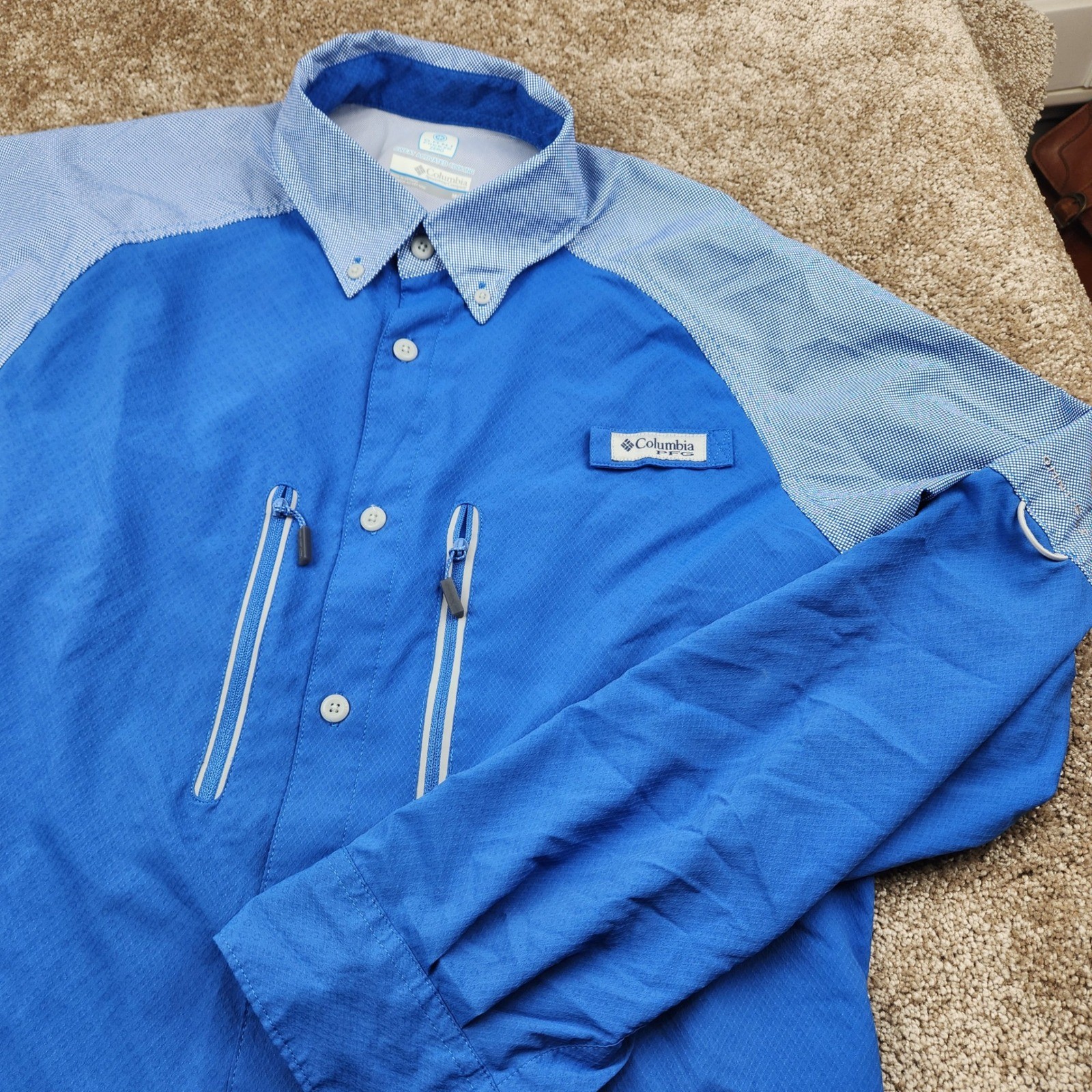 Columbia Men's Omni Freeze Zero Long Sleeve Shirt Blue M Sweat Activated Cooling