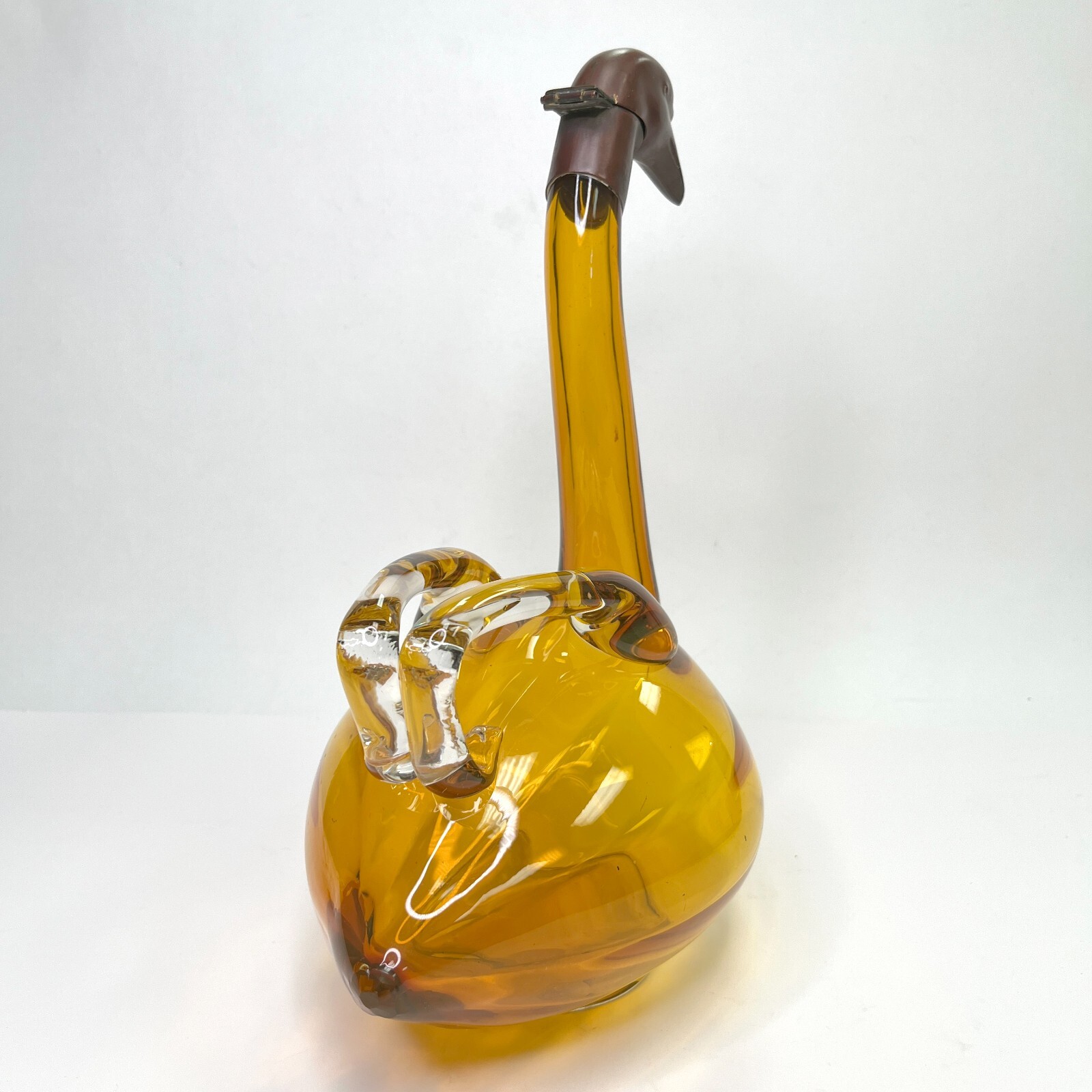 Czechoslovakia Amber Glass Decanter Goose Swan Duck Claret Jug