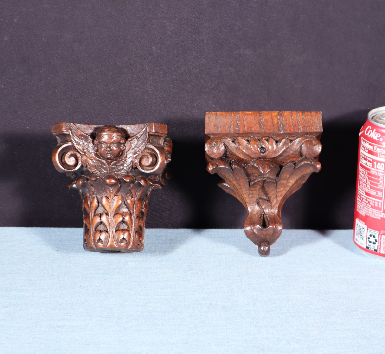 Two French Antique Highly Carved Trim/Corbels Solid Oak and Walnut Wood