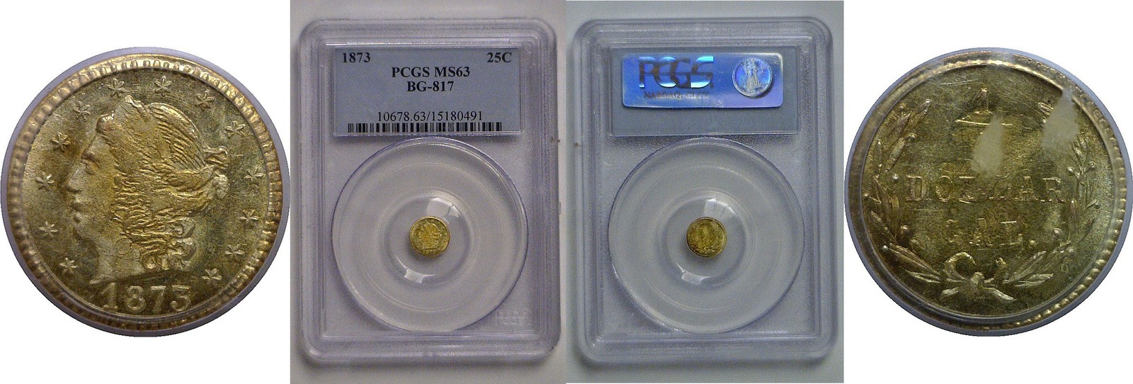 1873 25c  California Fractional Gold   BG-817   PCGS MS-63
