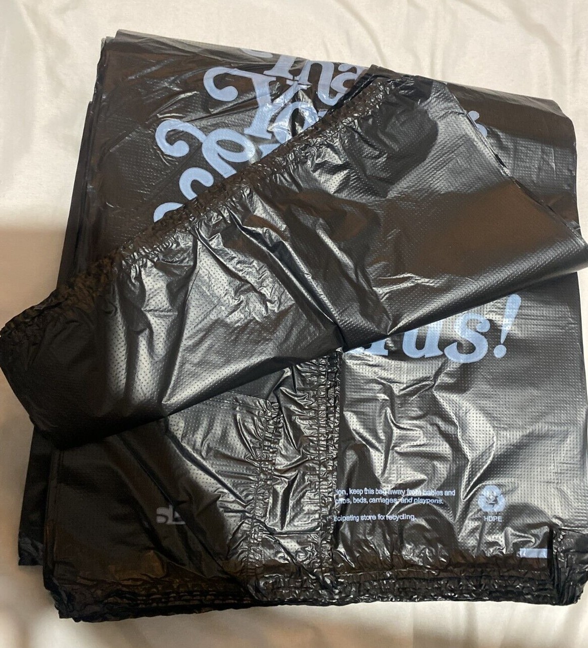 Bags 13"x 10"x23" Heavy Duty .83 Mil BLACK Thank You T-Shirt Plastic Shopping B