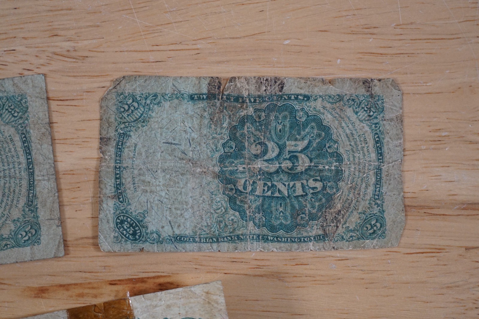 Lot of 2 1874 25c Twenty Five Cents Fractional Currency & 10c Ten Cents 1863