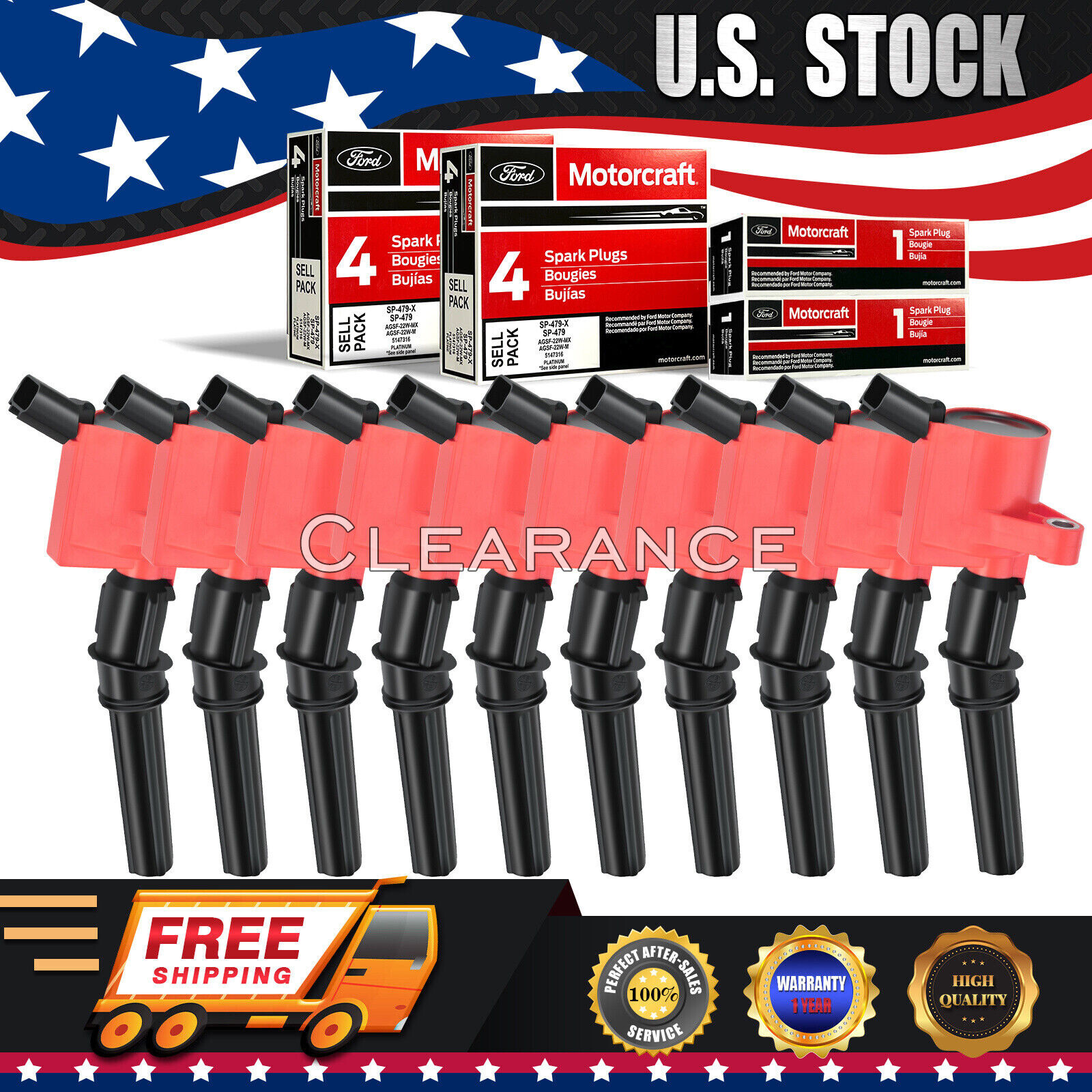 10x Motorcraft Spark Plugs SP479 & Ignition Coils DG508 for Ford F550 F450 V10