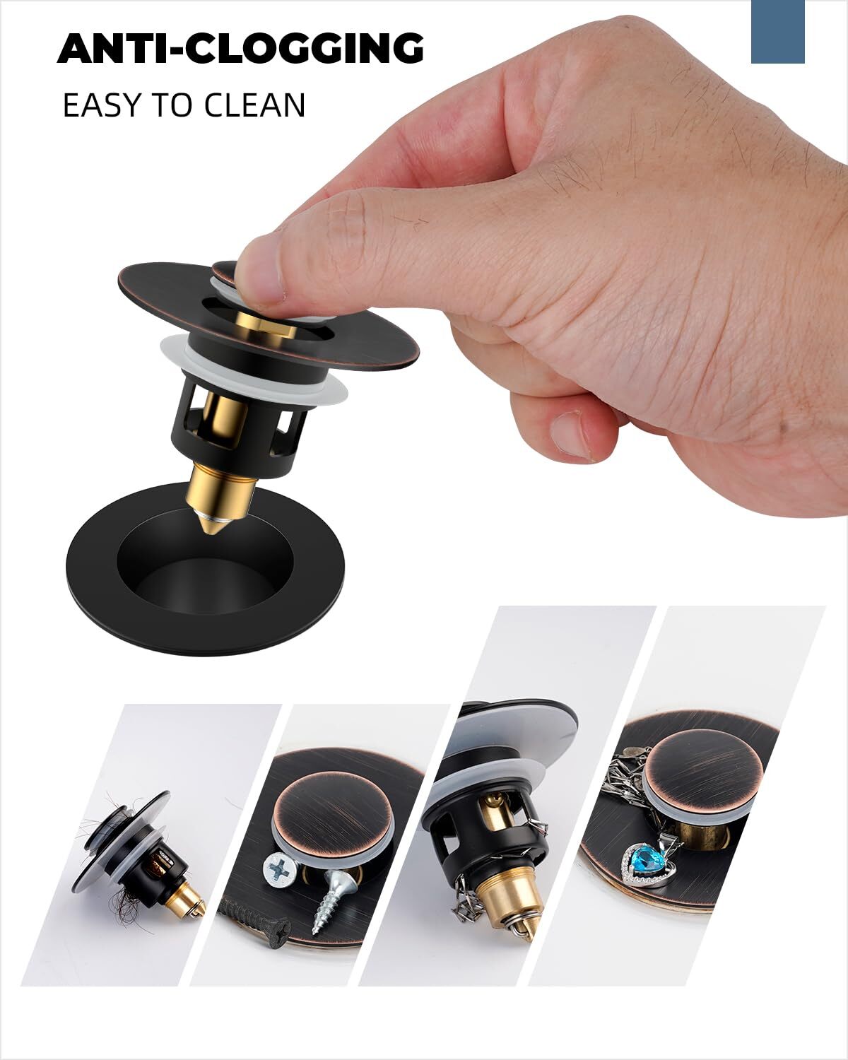 2 Pack All Metal Universal Bathroom Sink Stopper, Pop Up Sink Drain Strainer