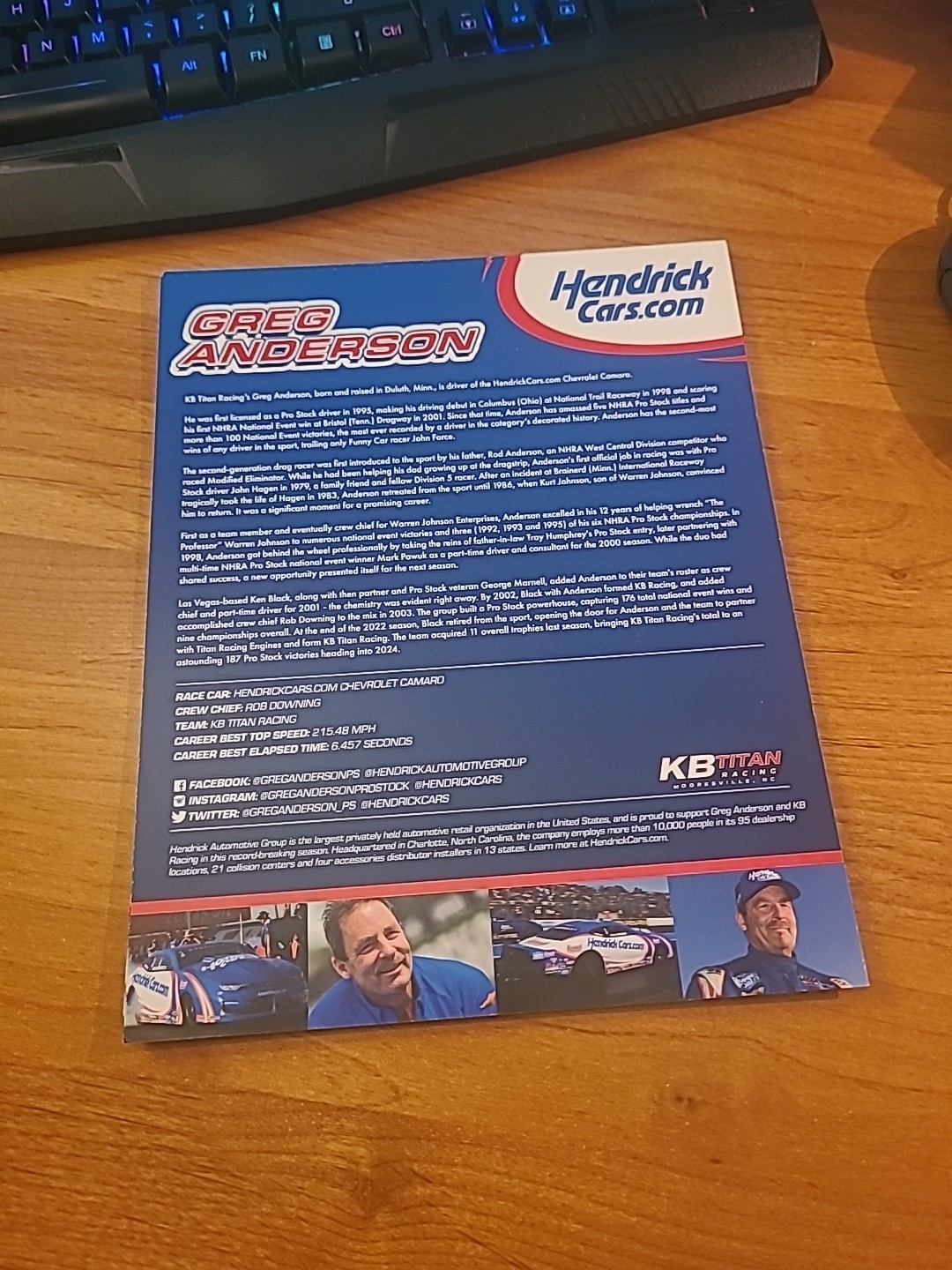 2023 Greg Anderson NHRA Hero Card Autographed Signed