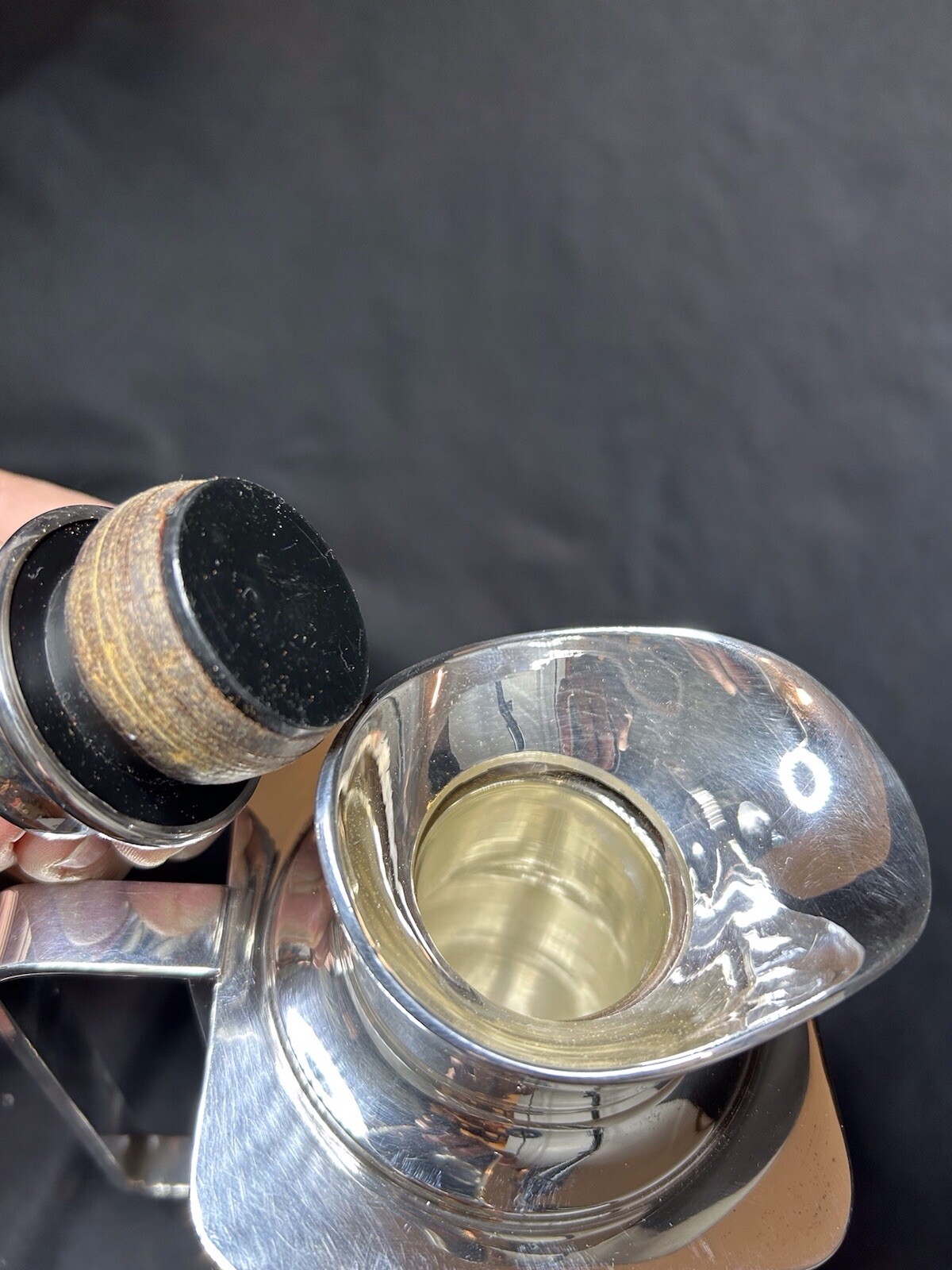 Cassetti Modernist Silver Carafe Thermos Hand Made Glass Lined Mid 20th C