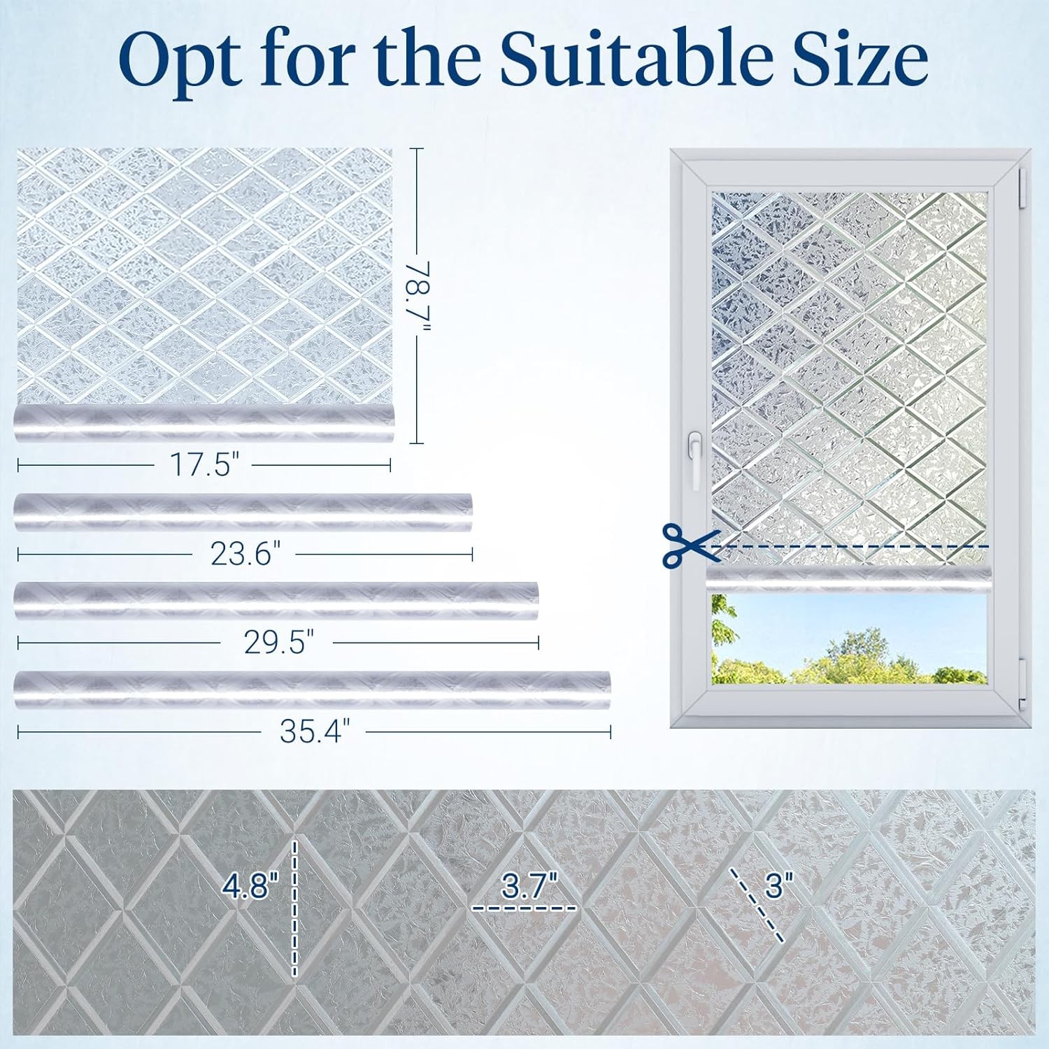 rabbitgoo Window Film Decorative Frosted Glass Static Cling Lattice Sticker